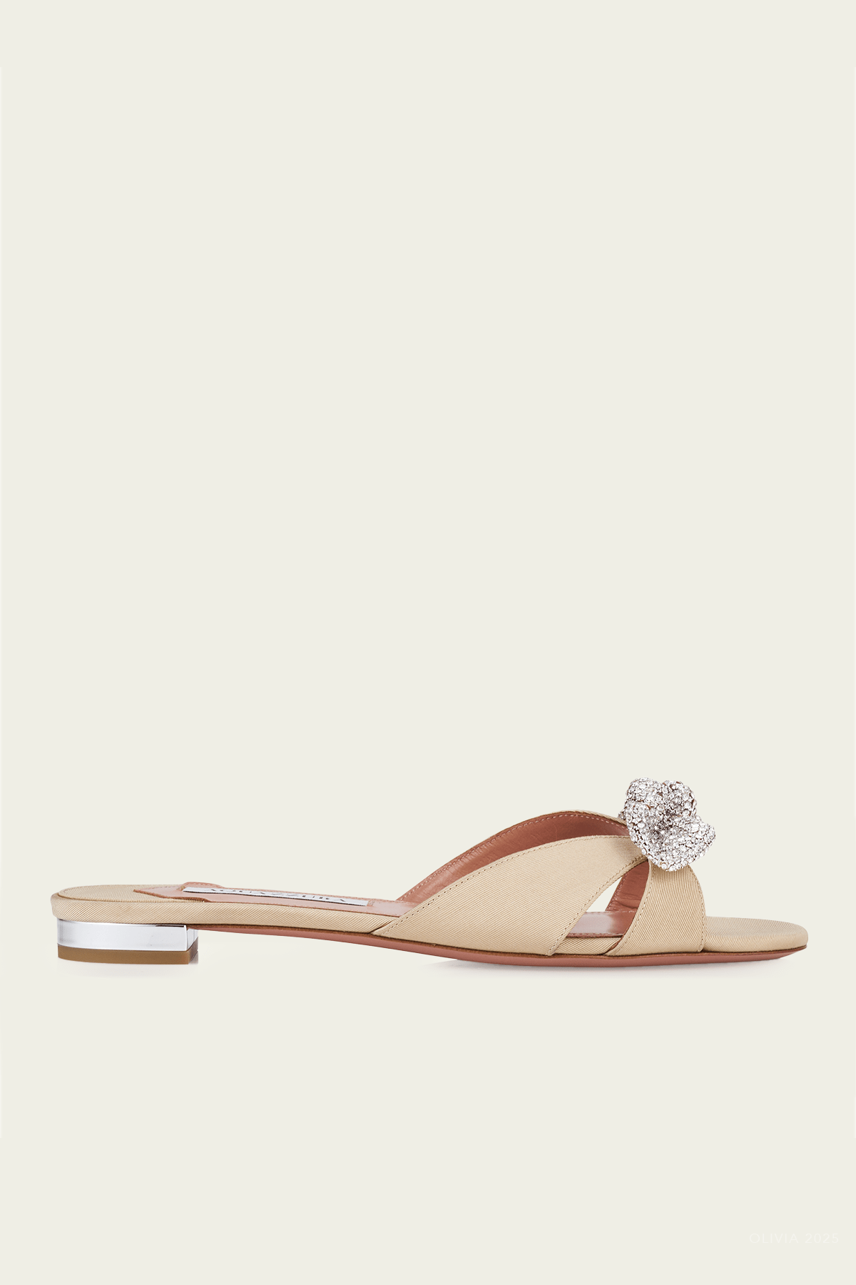 Very Bow Tie Crystal Slide in New Nude - shop - olivia.com