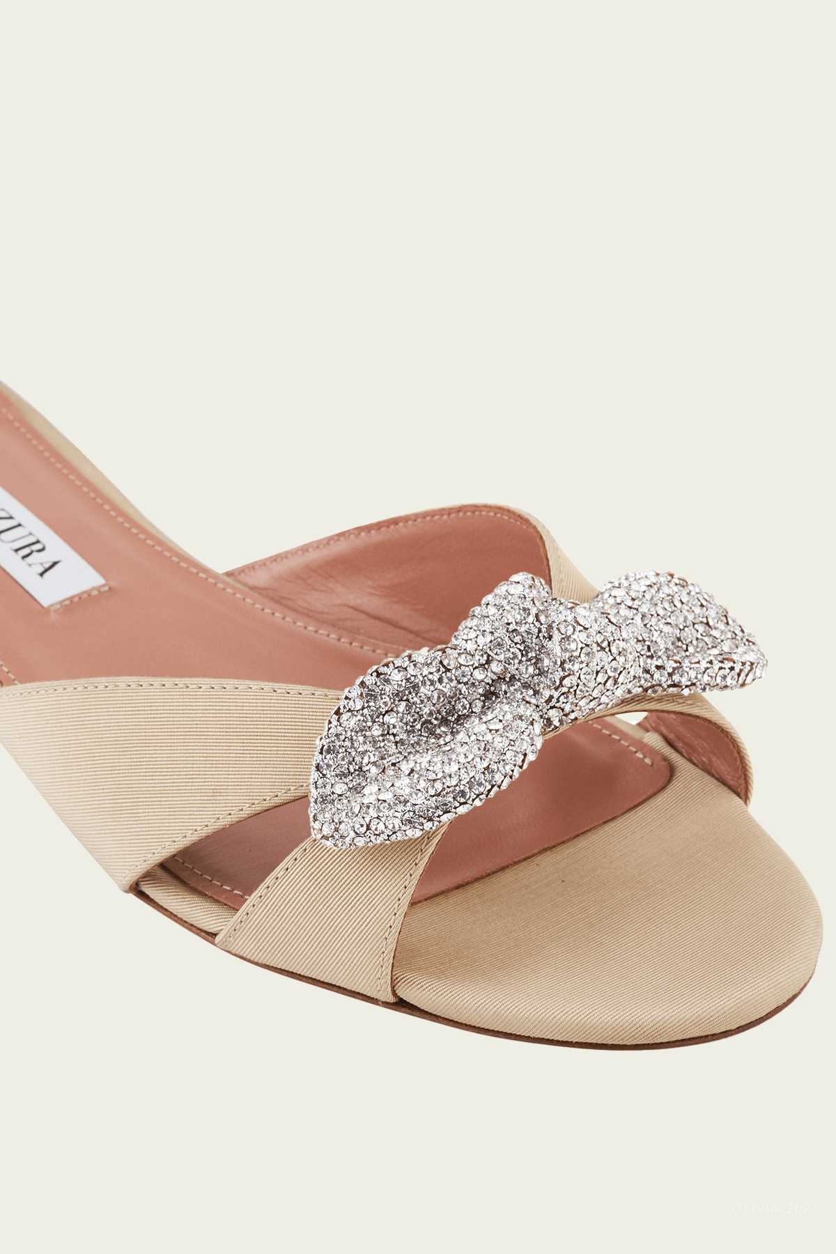 Very Bow Tie Crystal Slide in New Nude - shop - olivia.com