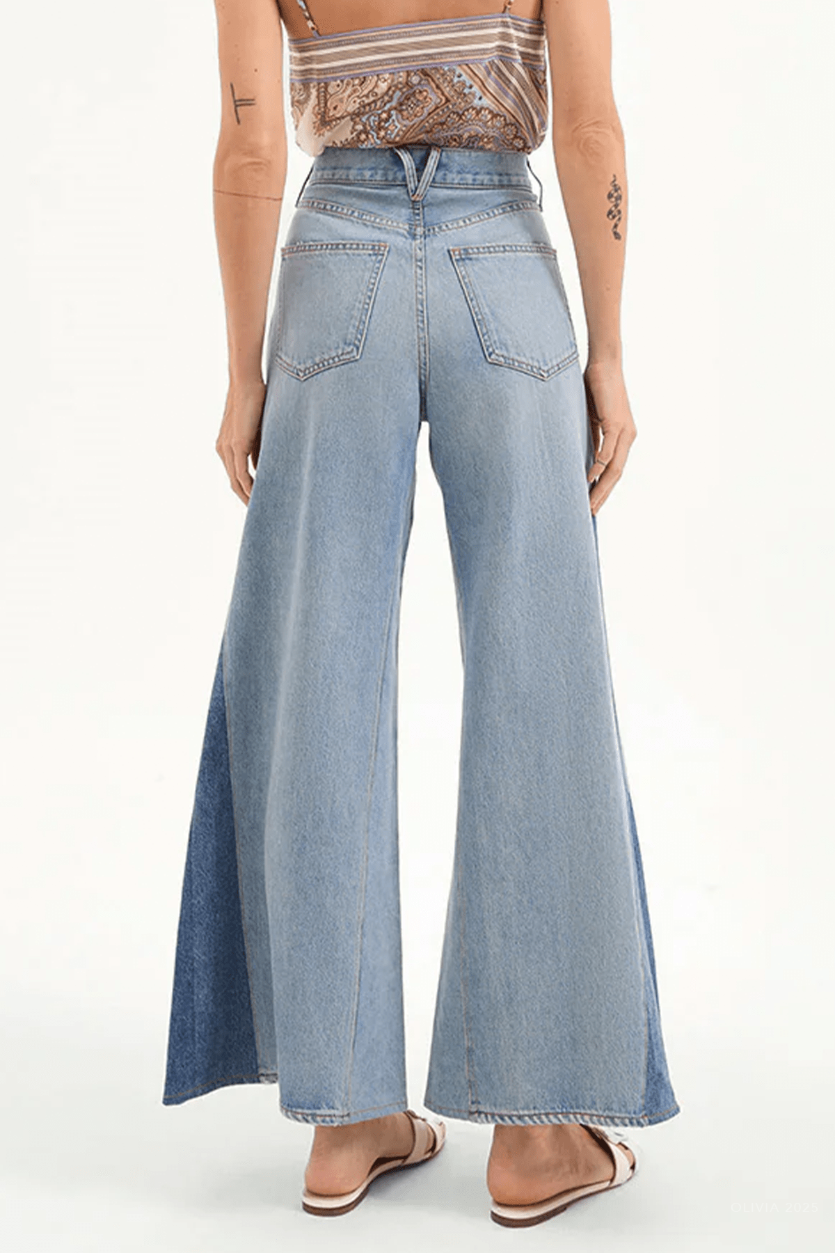 Vicki Patchwork Wide - Leg Jean in Wanderer Undone - shop - olivia.com