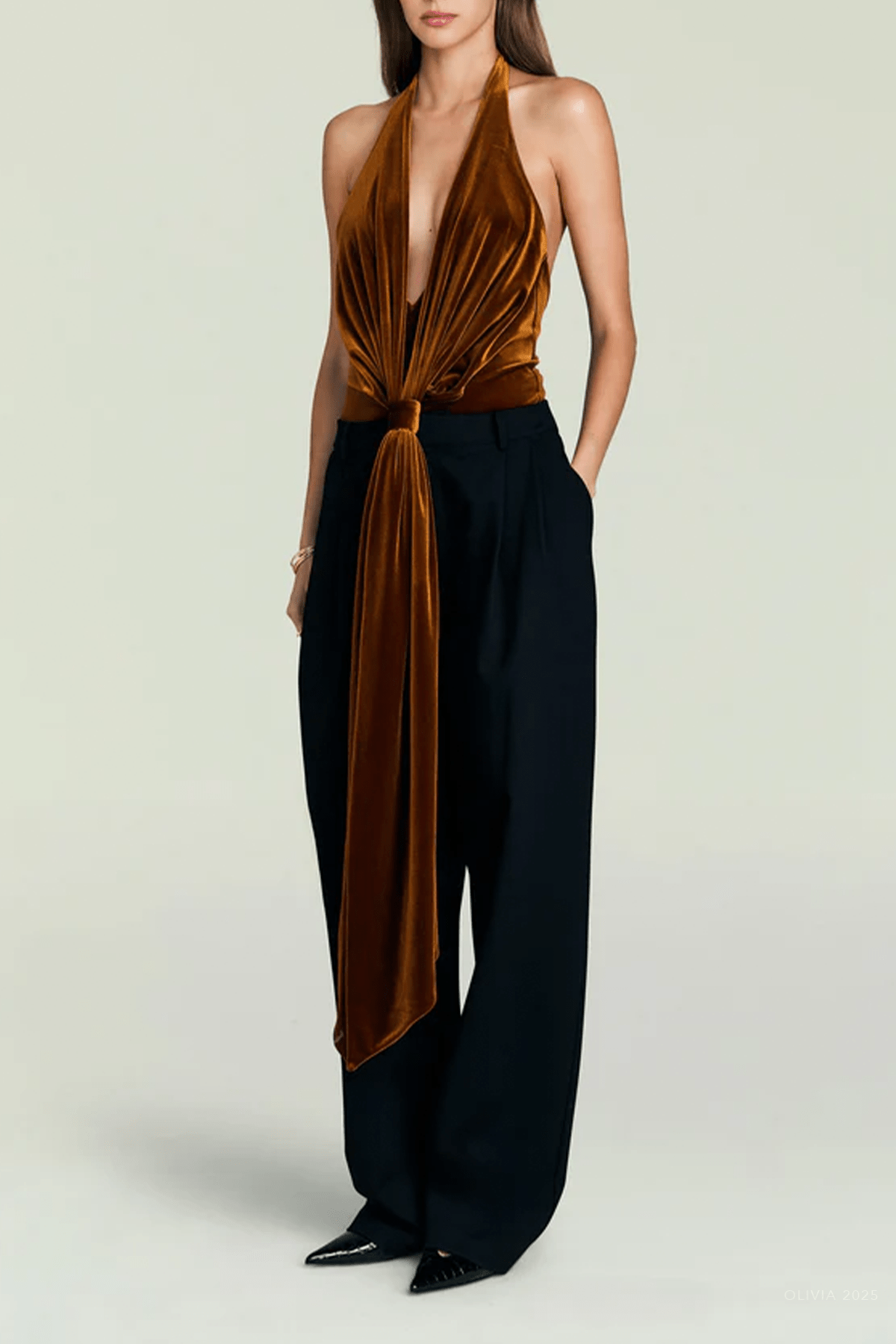 Vika Velvet Bodysuit in Marigold - shop - olivia.com