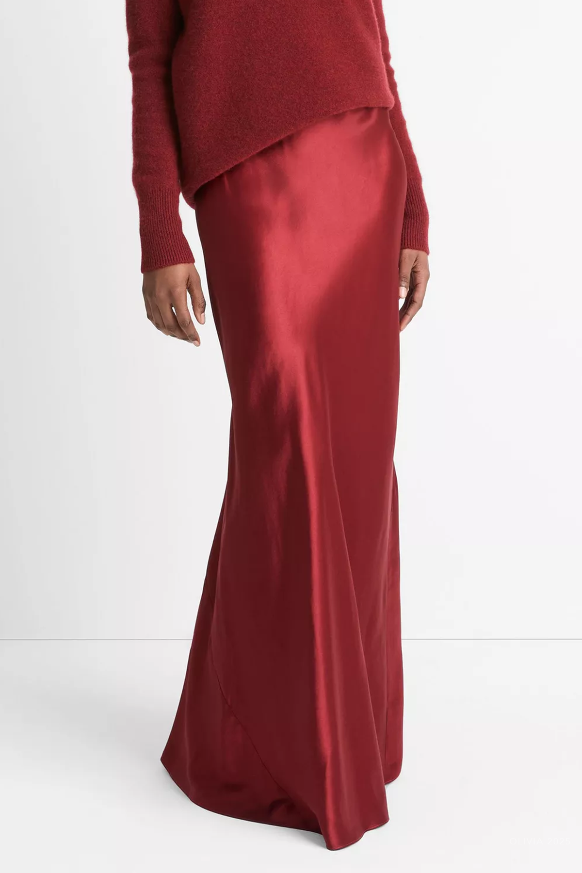 Satin Maxi Skirt in Ruby Ink