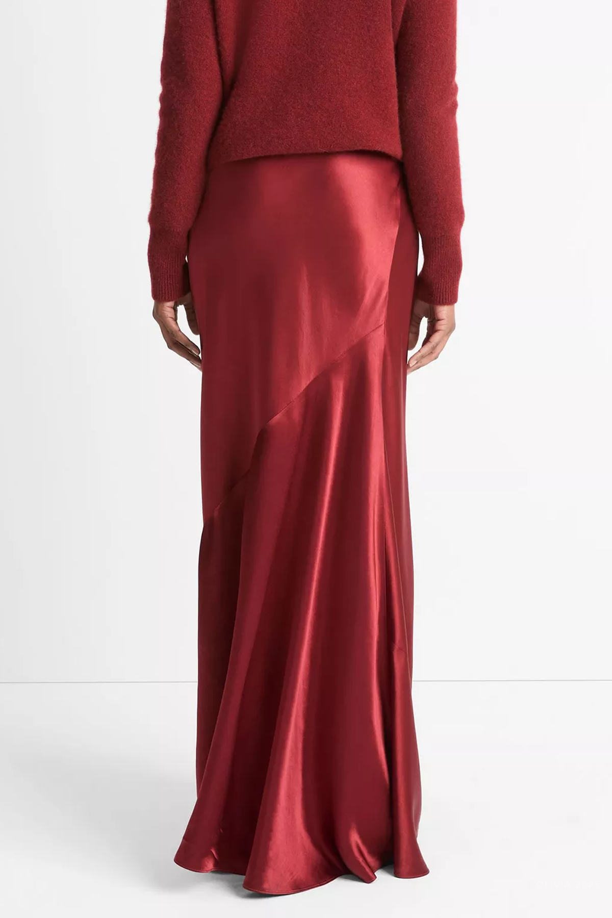 Satin Maxi Skirt in Ruby Ink