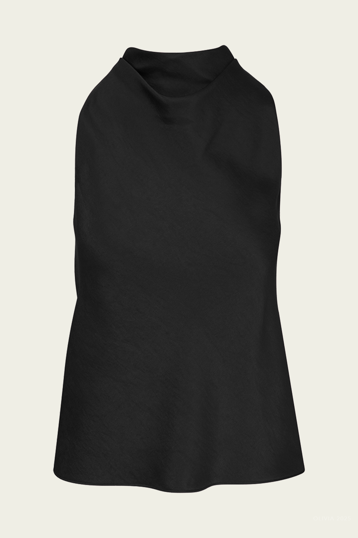 Satin Cowl-Neck Bias Top in Black