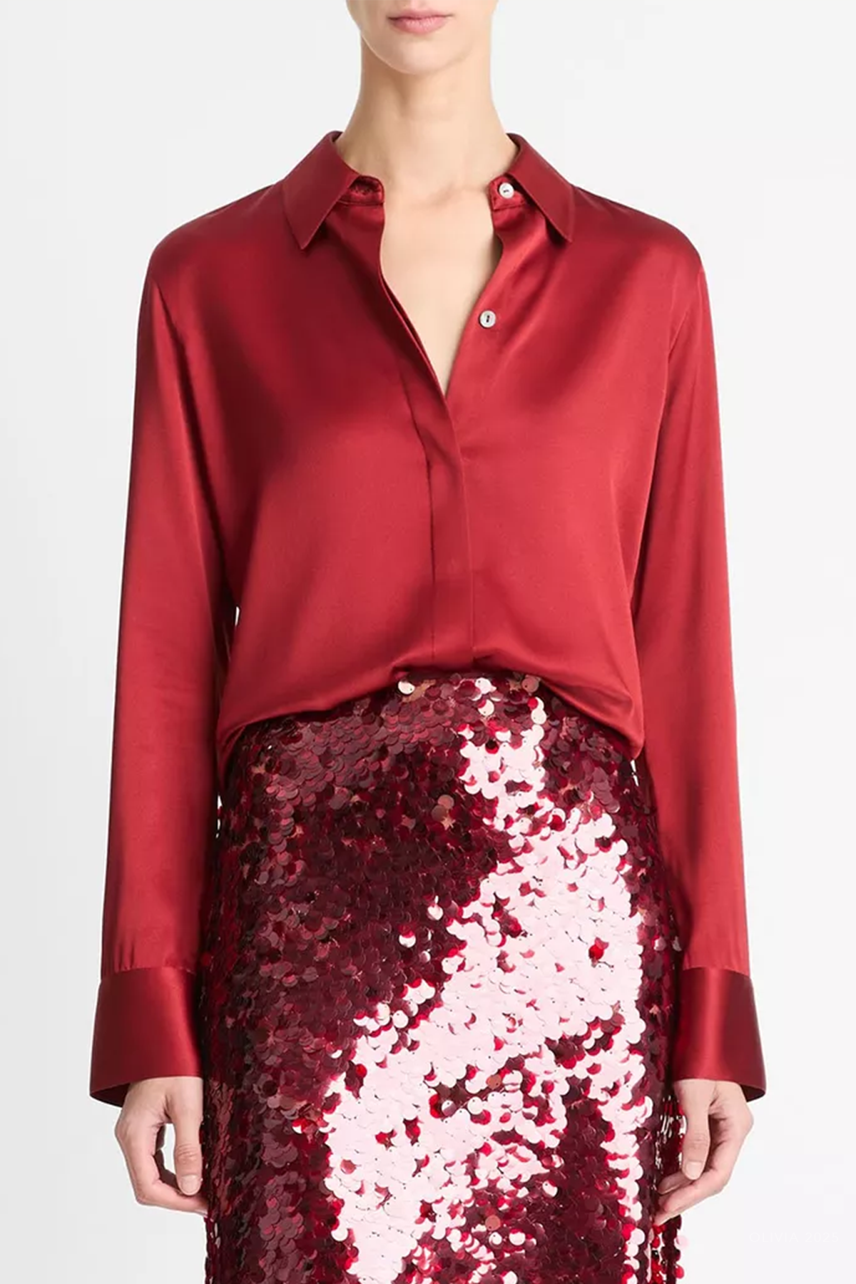 Silk Satin Slim-Fit Shirt in Ruby Ink