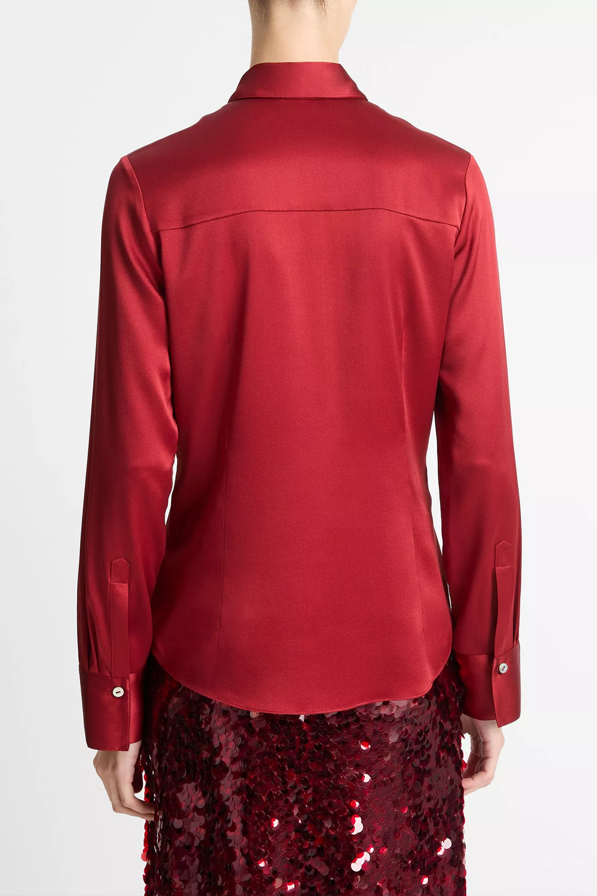 Silk Satin Slim-Fit Shirt in Ruby Ink