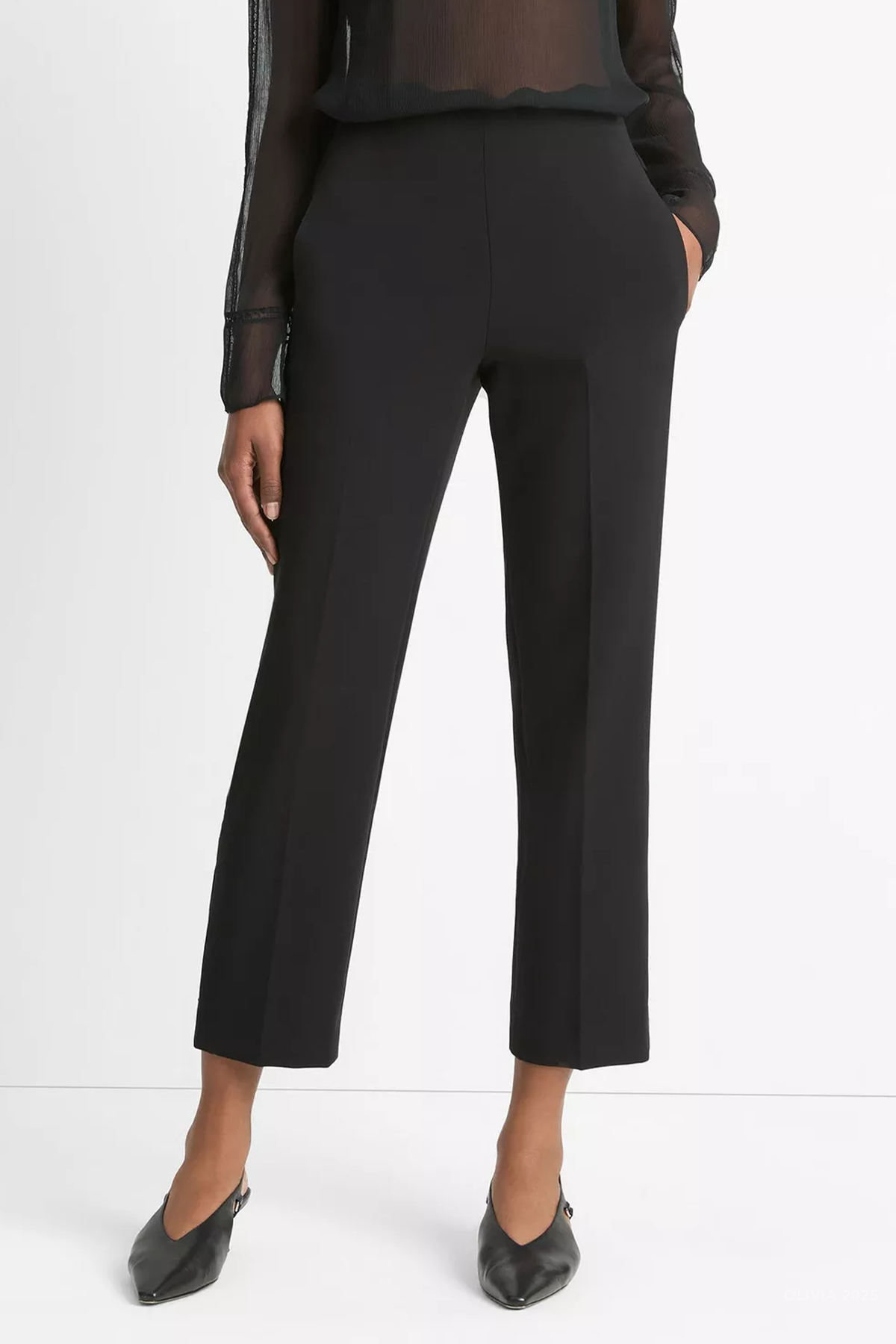 Velvet-Trim Pull-On Pant in Black
