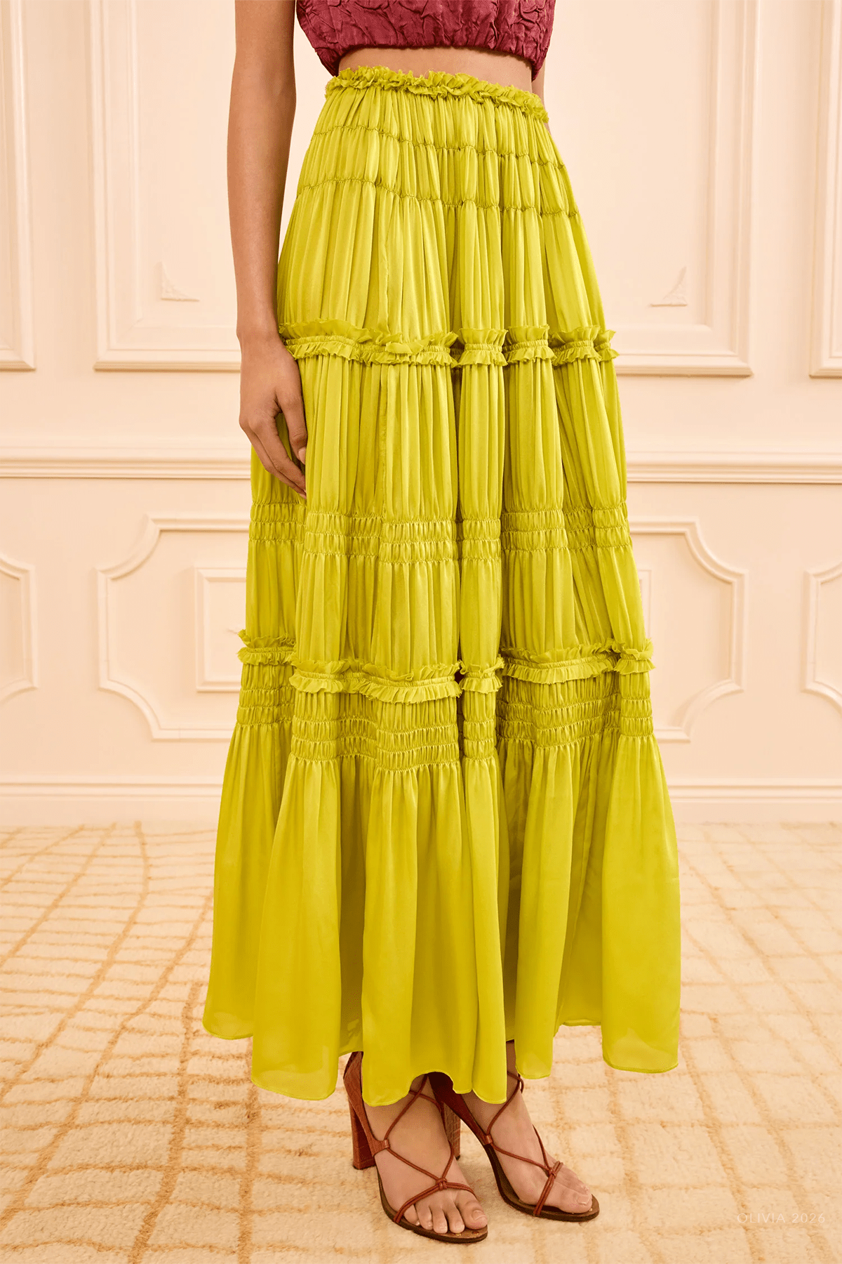 Virginie Silk Skirt in Chartreuse - shop - olivia.com