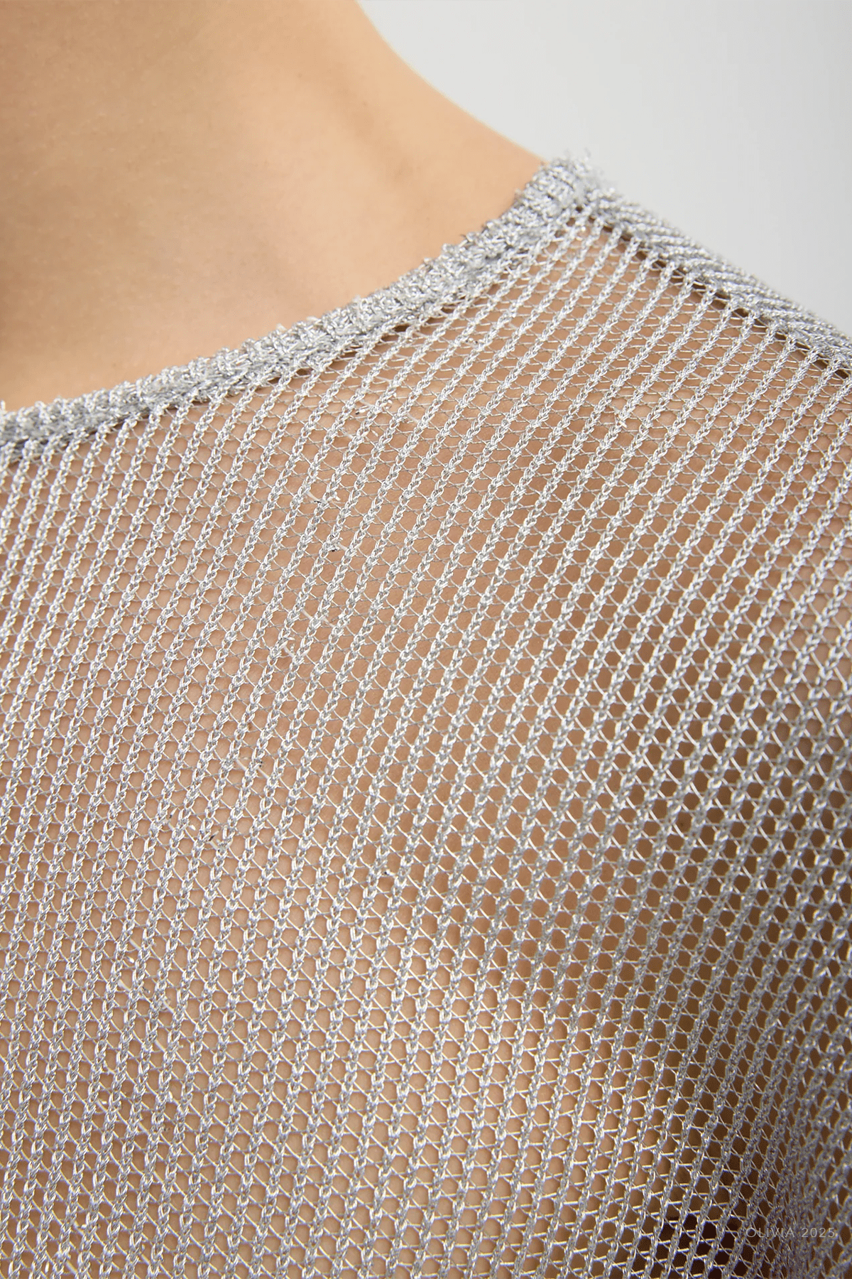 Viscose Metallic Mesh Easy T-Shirt in Silver - shop - olivia.com