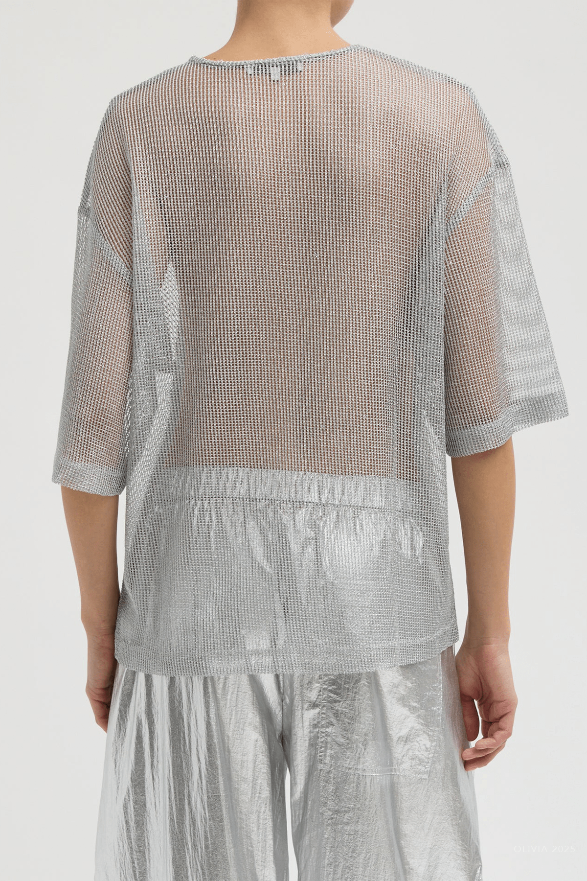 Viscose Metallic Mesh Easy T-Shirt in Silver - shop - olivia.com