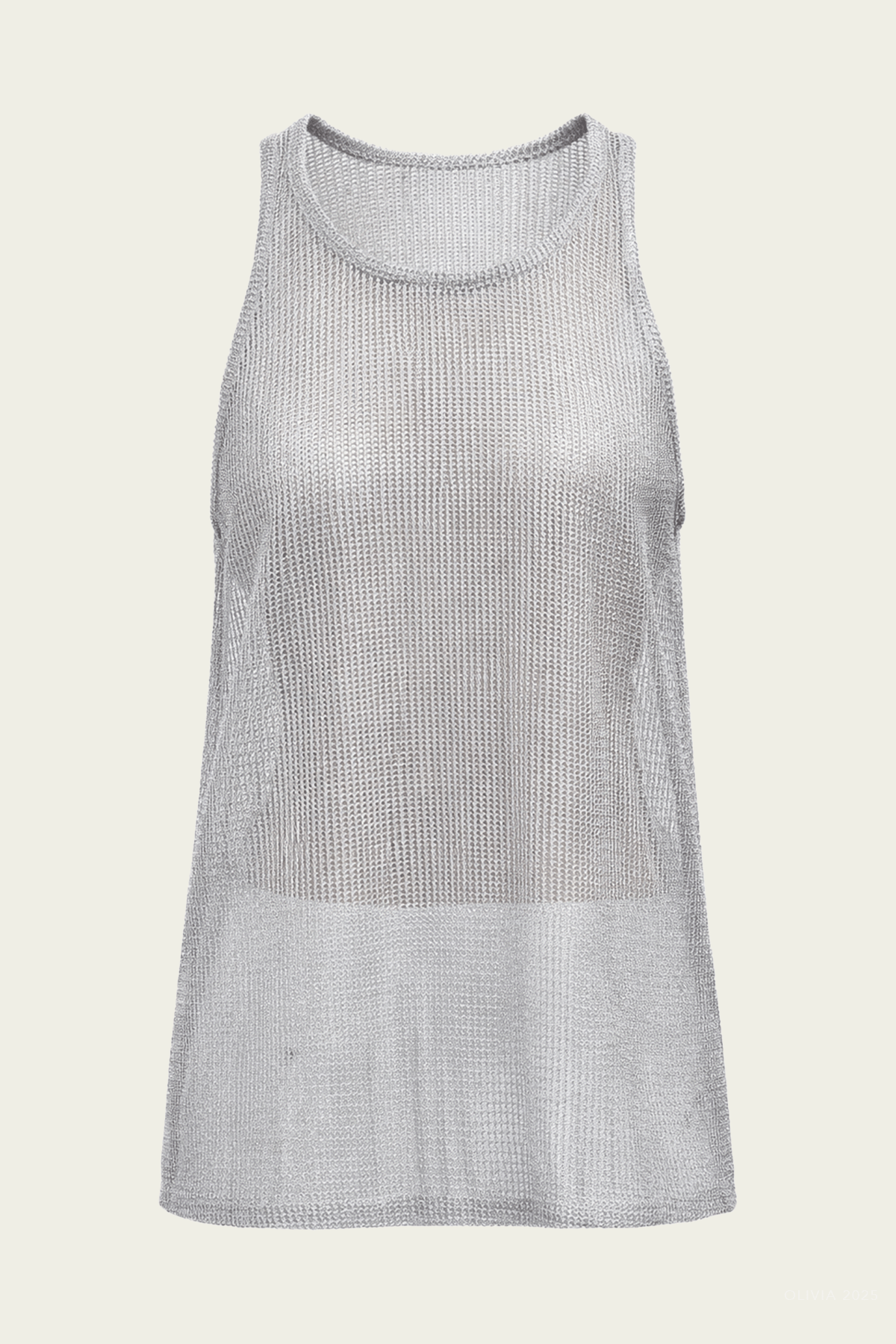 Viscose Metallic Ribbed Tank in Silver - shop - olivia.com
