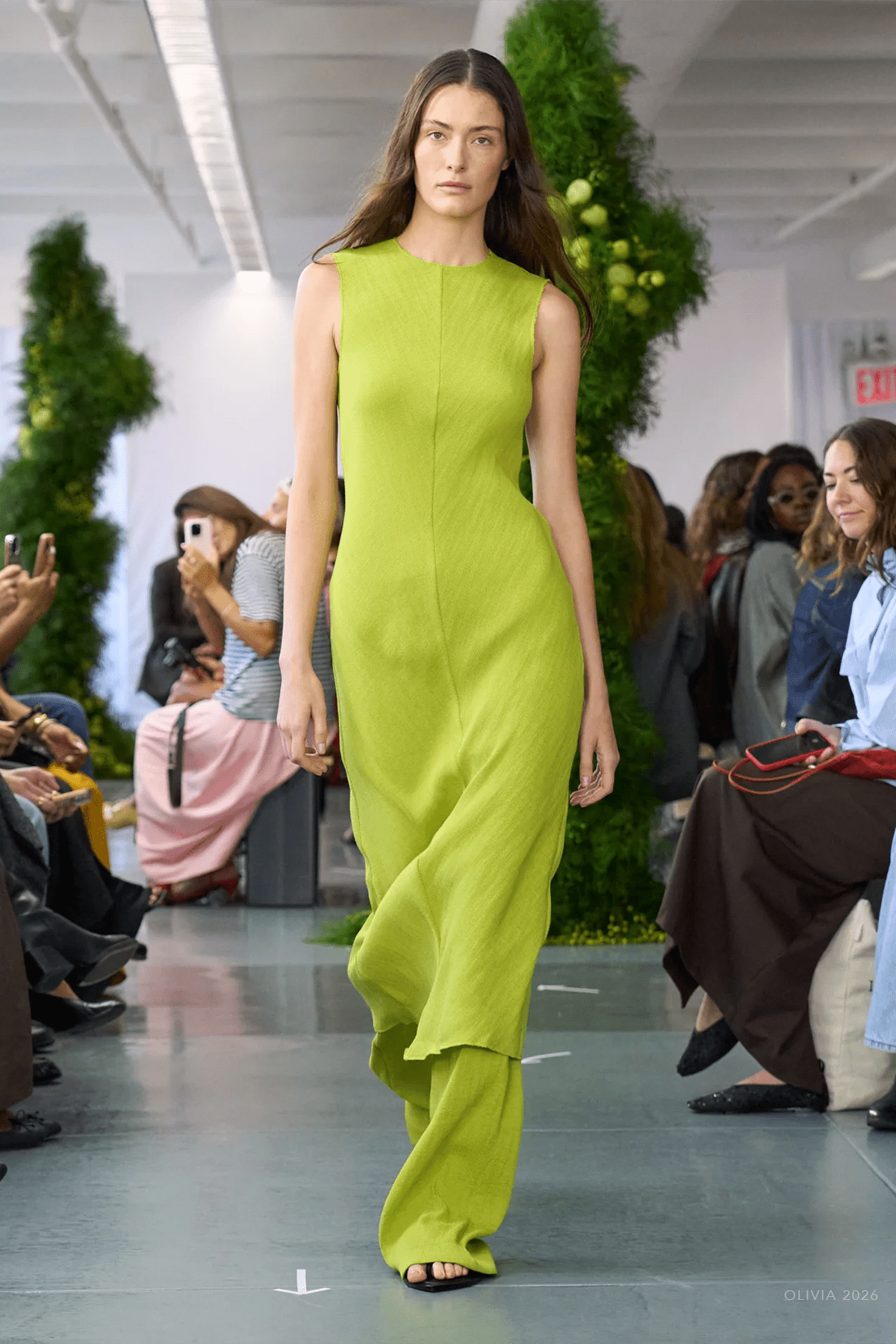 Viscose Plisse Sleeveless Bias Dress in Pea Pod - shop - olivia.com