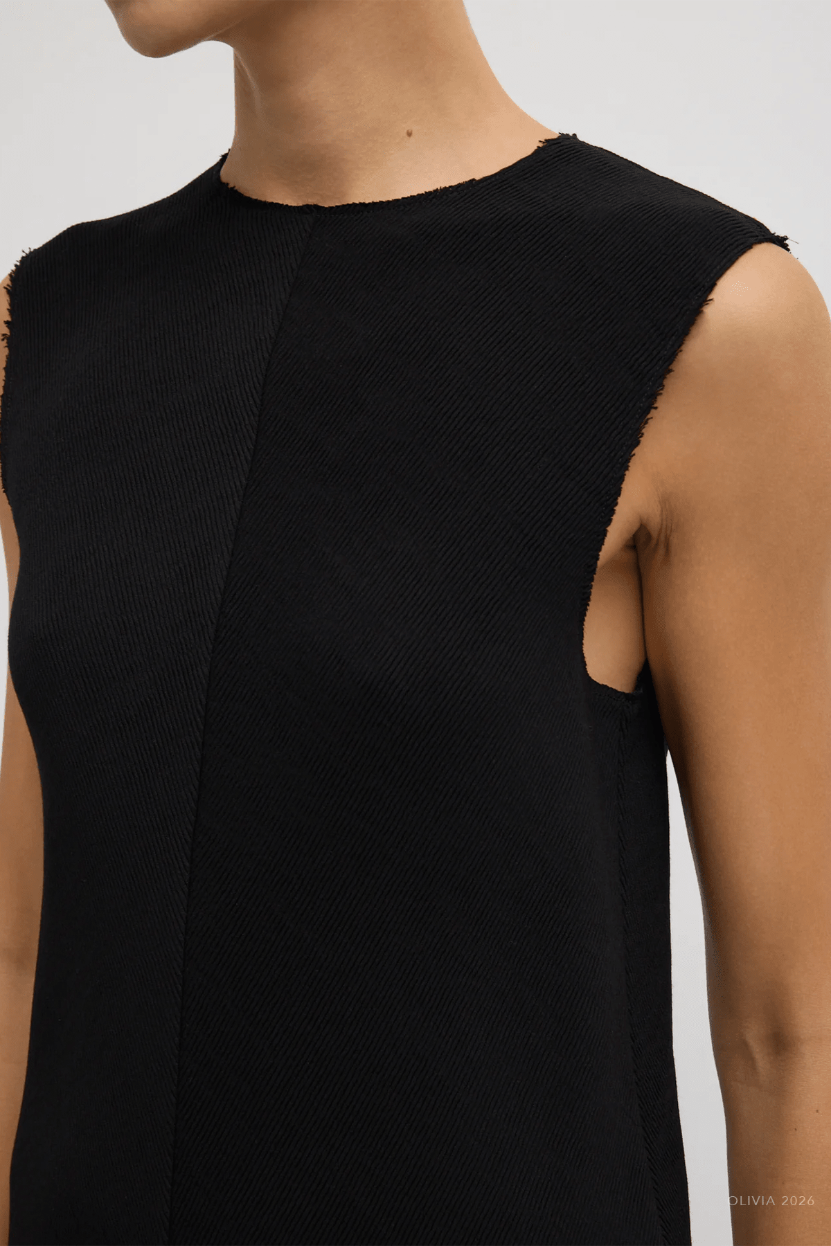 Viscose Plisse Sleeveless Bias Short Tunic Dress in Black - shop - olivia.com