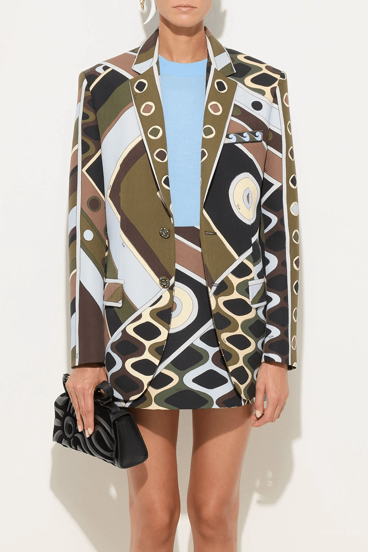 Vivara - Print Oversized Jacket in Khaki Blue - shop - olivia.com