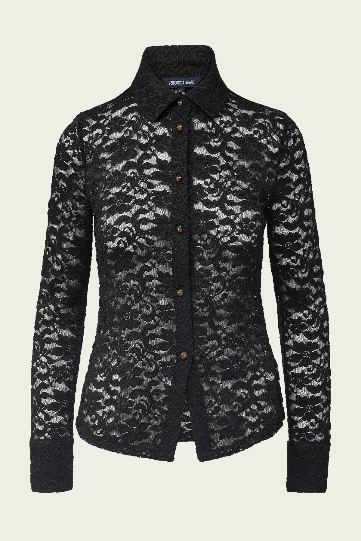 Wittaker Lace Button-Down Blouse in Black - shop-olivia.com