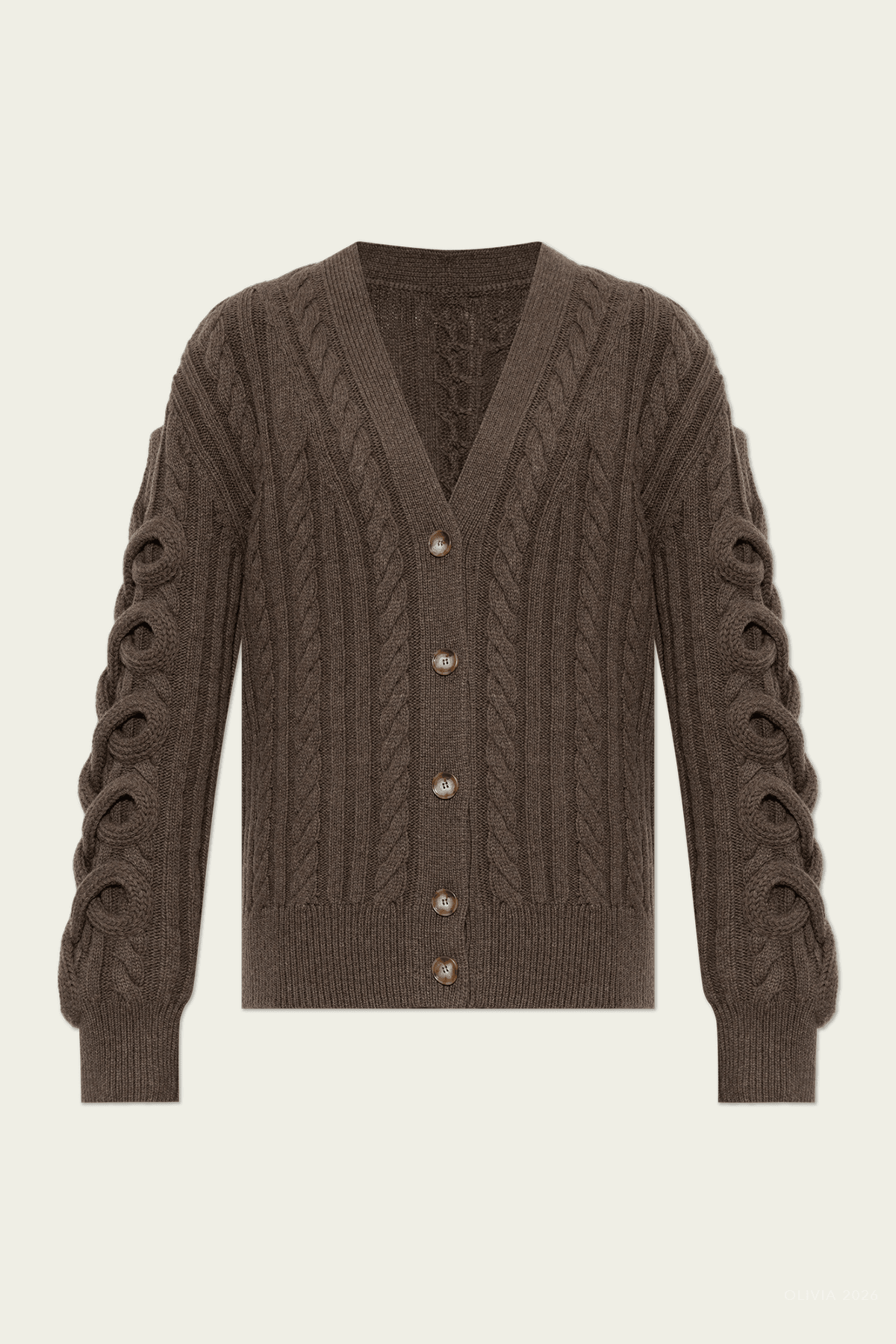 Wool Knitted Cardigan in Brown - shop-olivia.com