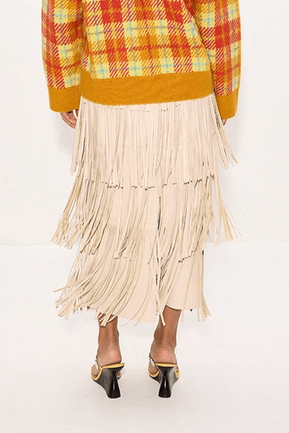 Za Za Vegan Leather Fringe Skirt in Ecru - shop-olivia.com