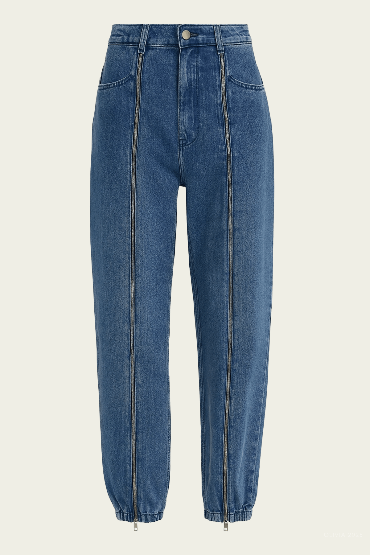Zippered Denim Jogger in Classic Blue