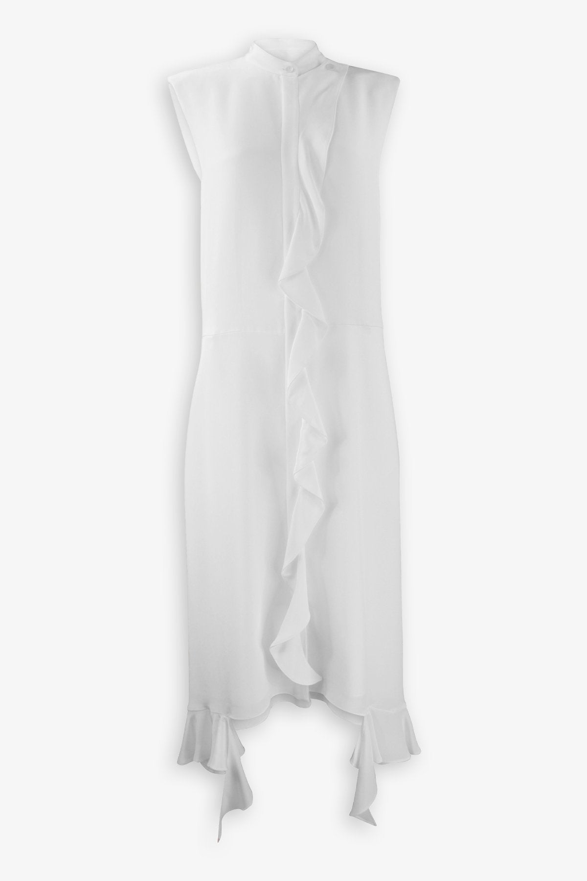 4Ply Silk Detached Ruffle Shirtdress in White - shop-olivia.com