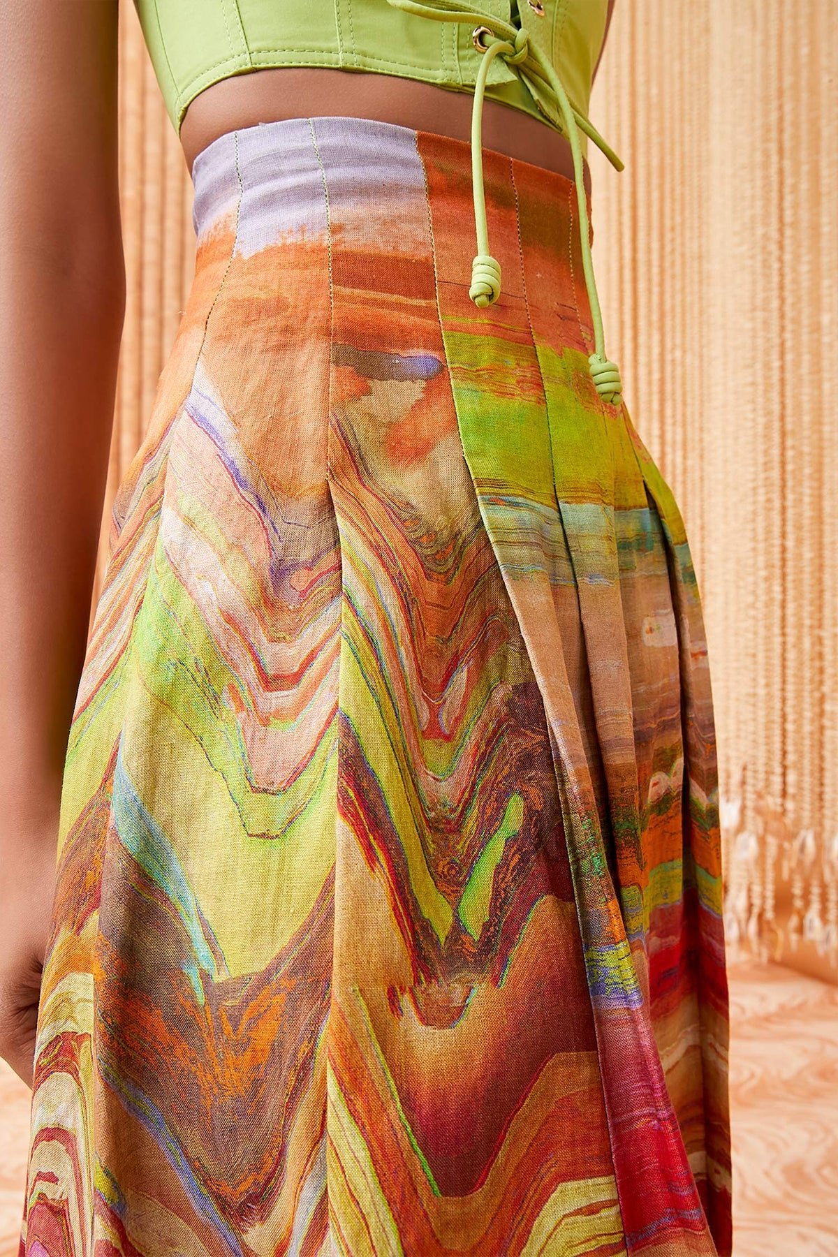 Alessandra Pleated Midi Skirt in Canyon Sunset - shop-olivia.com