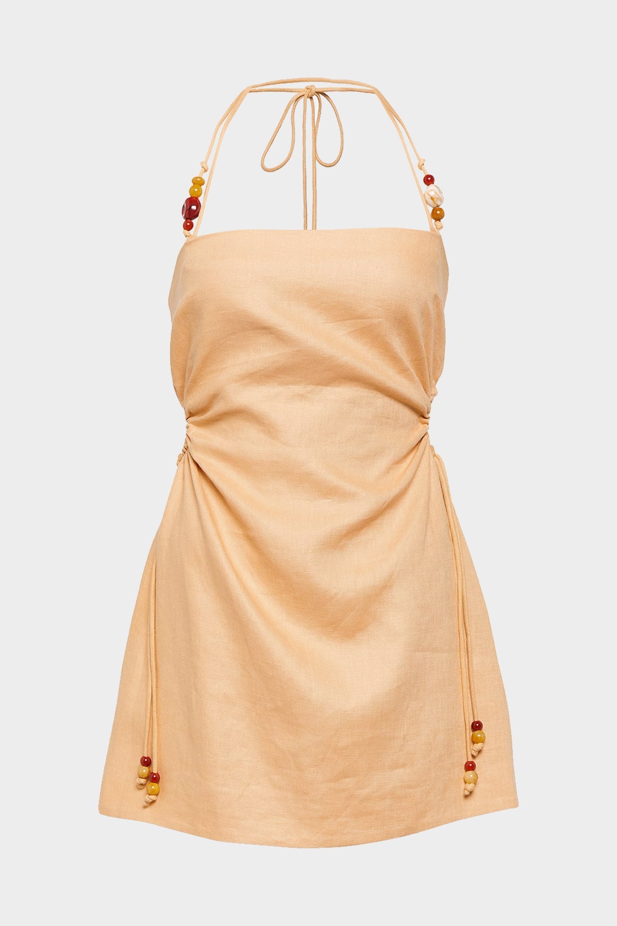 Antonia Beaded Mini Dress in Light Tan - shop-olivia.com