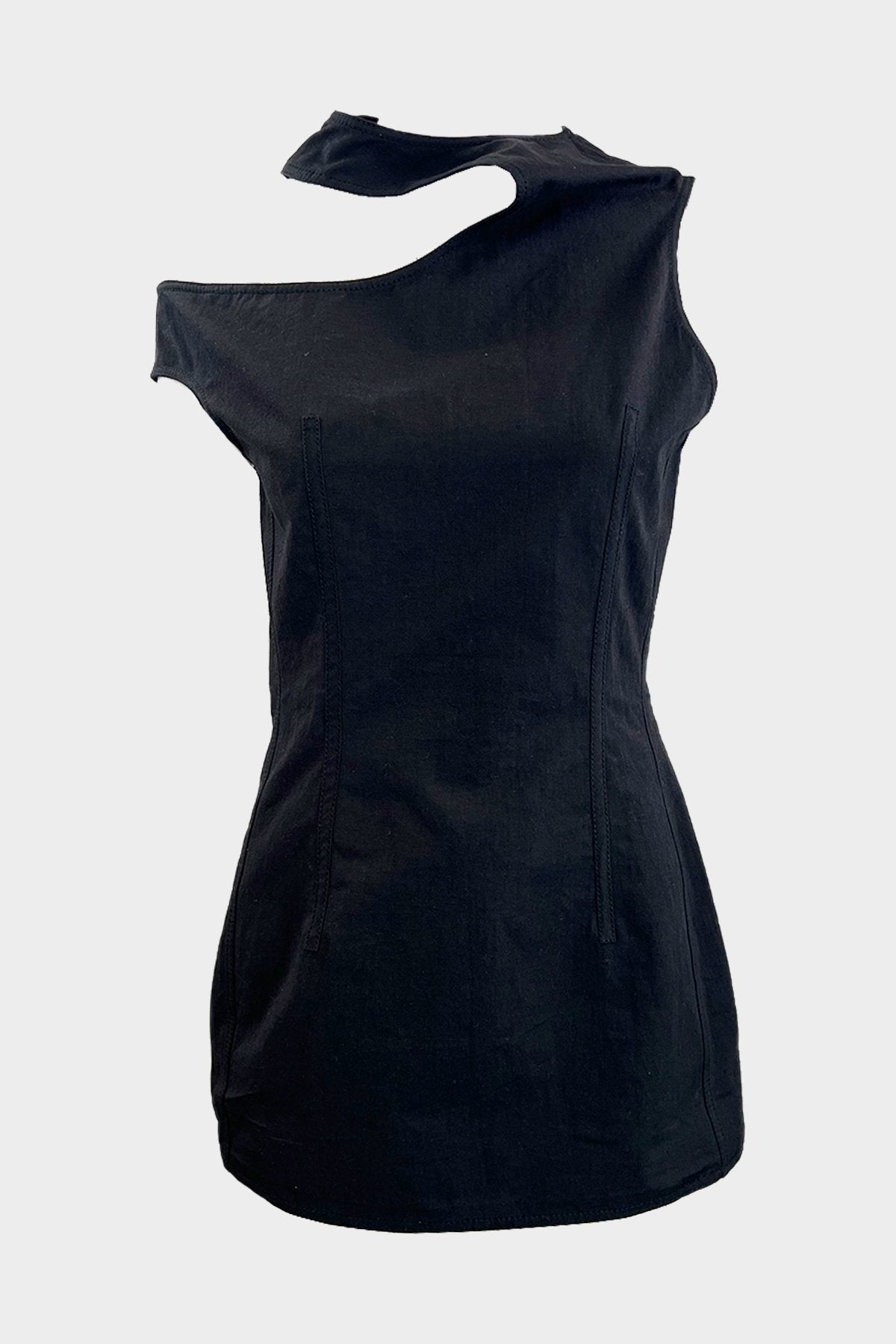 Asymmetric Cut-Out Sleeveless Blouse in Black - shop-olivia.com