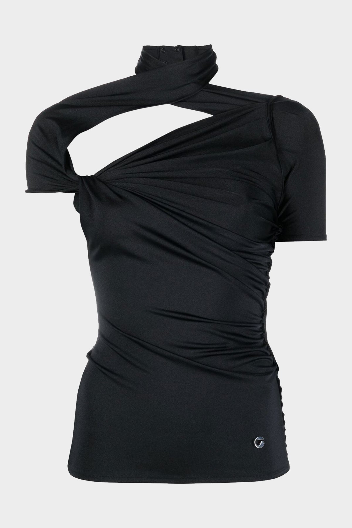 Asymmetric Draped Jersey Top in Black - shop-olivia.com