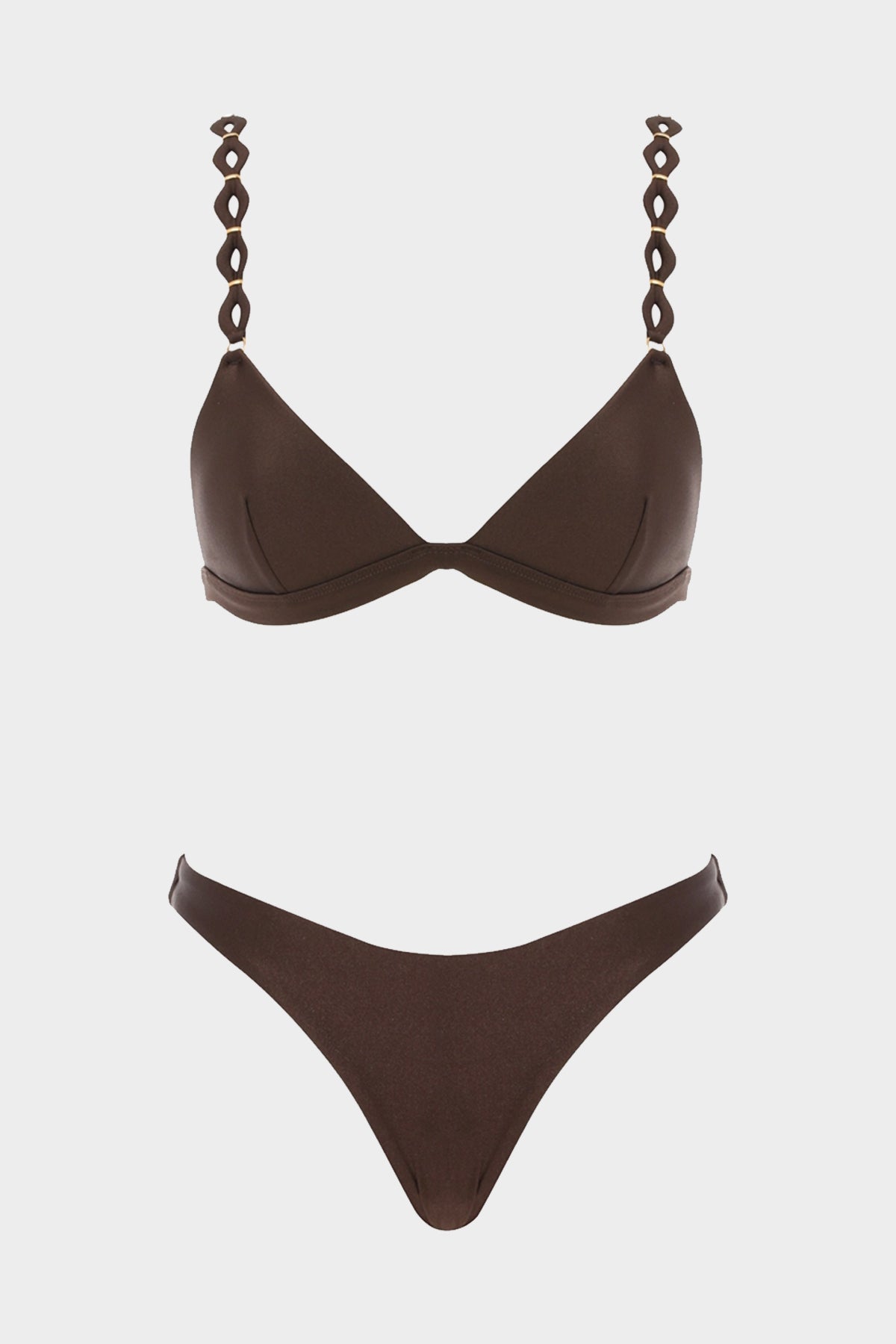 August Diamond Trim Tri Bikini Set in Chocolate - shop-olivia.com
