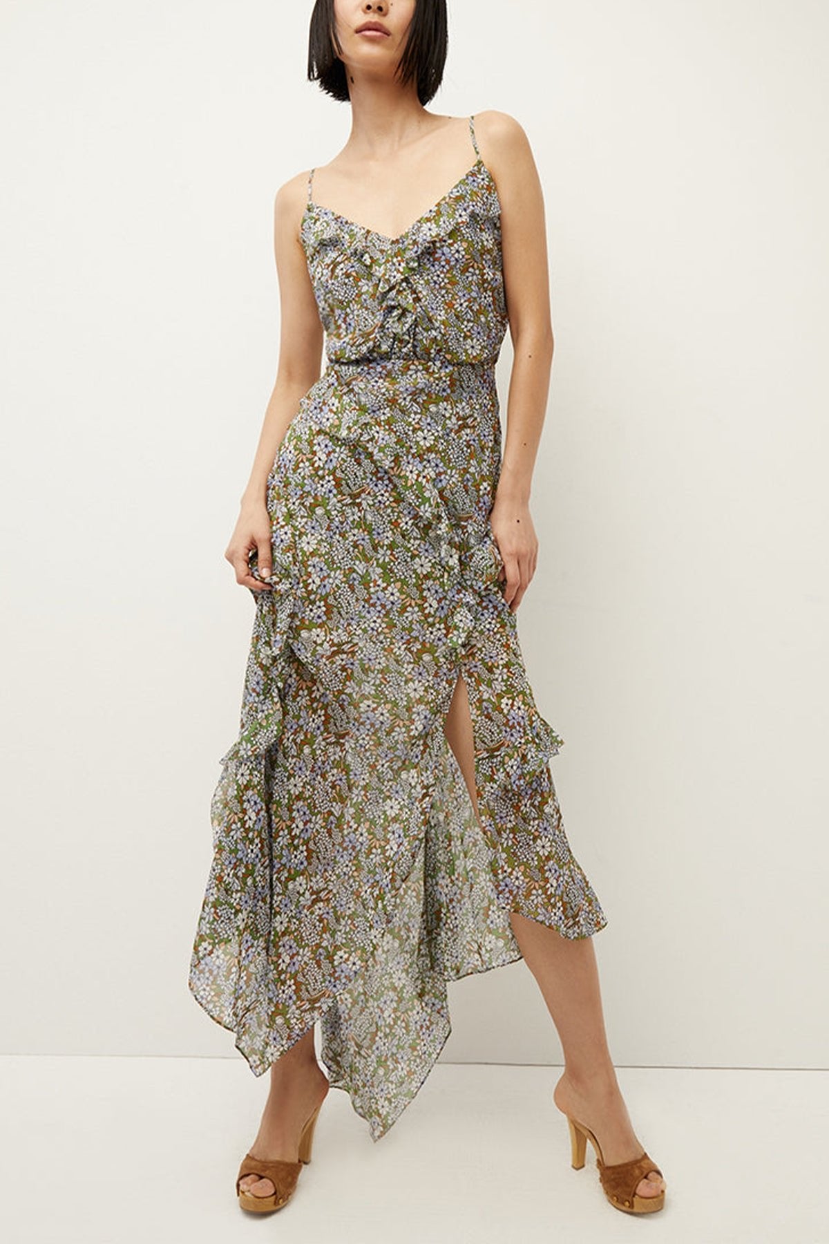 Avenel Scarf-Hem Dress in Forest Army Multi - shop-olivia.com