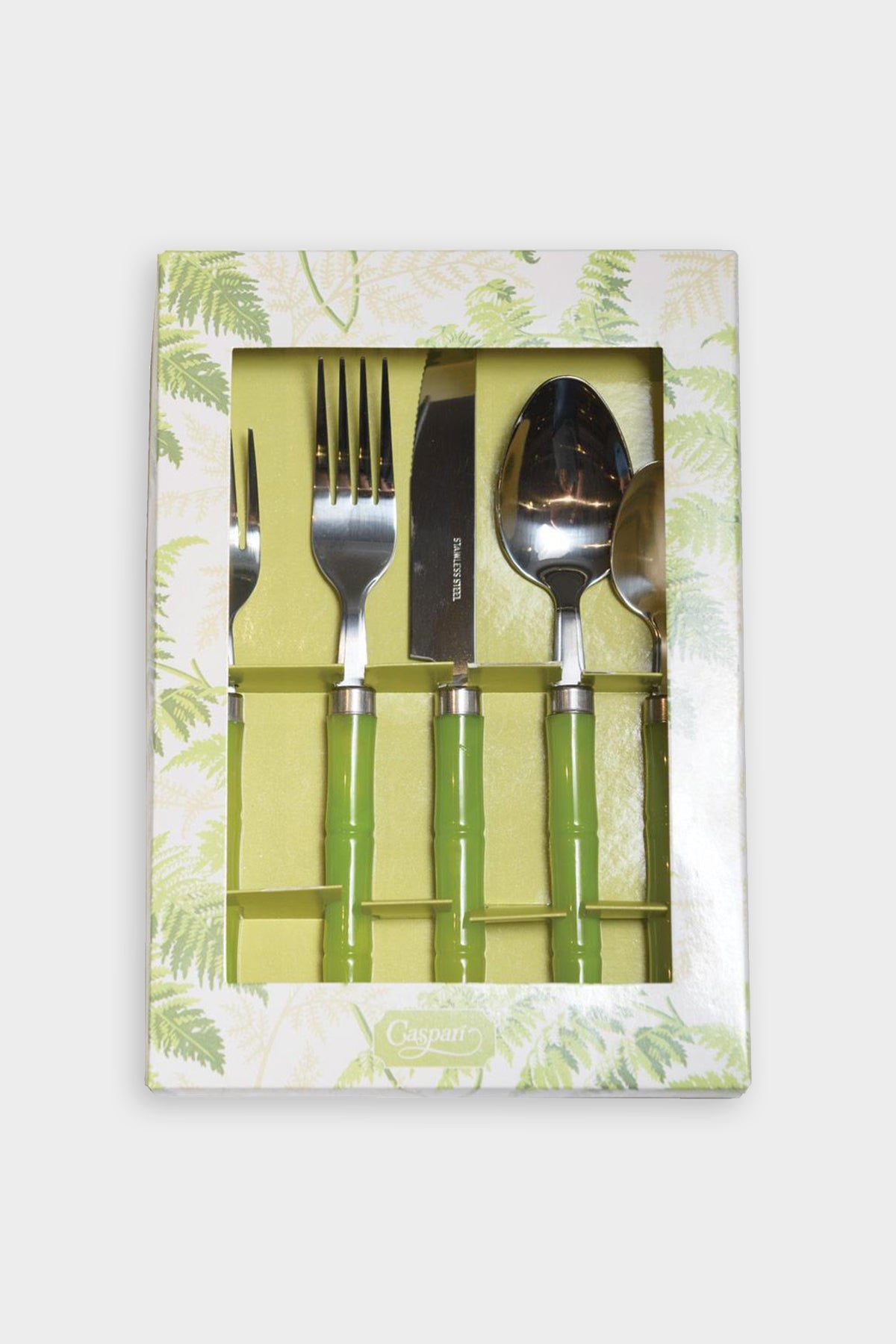 Bamboo Handle 5-Piece Stainless Steel Picnicware Set in Green - shop-olivia.com