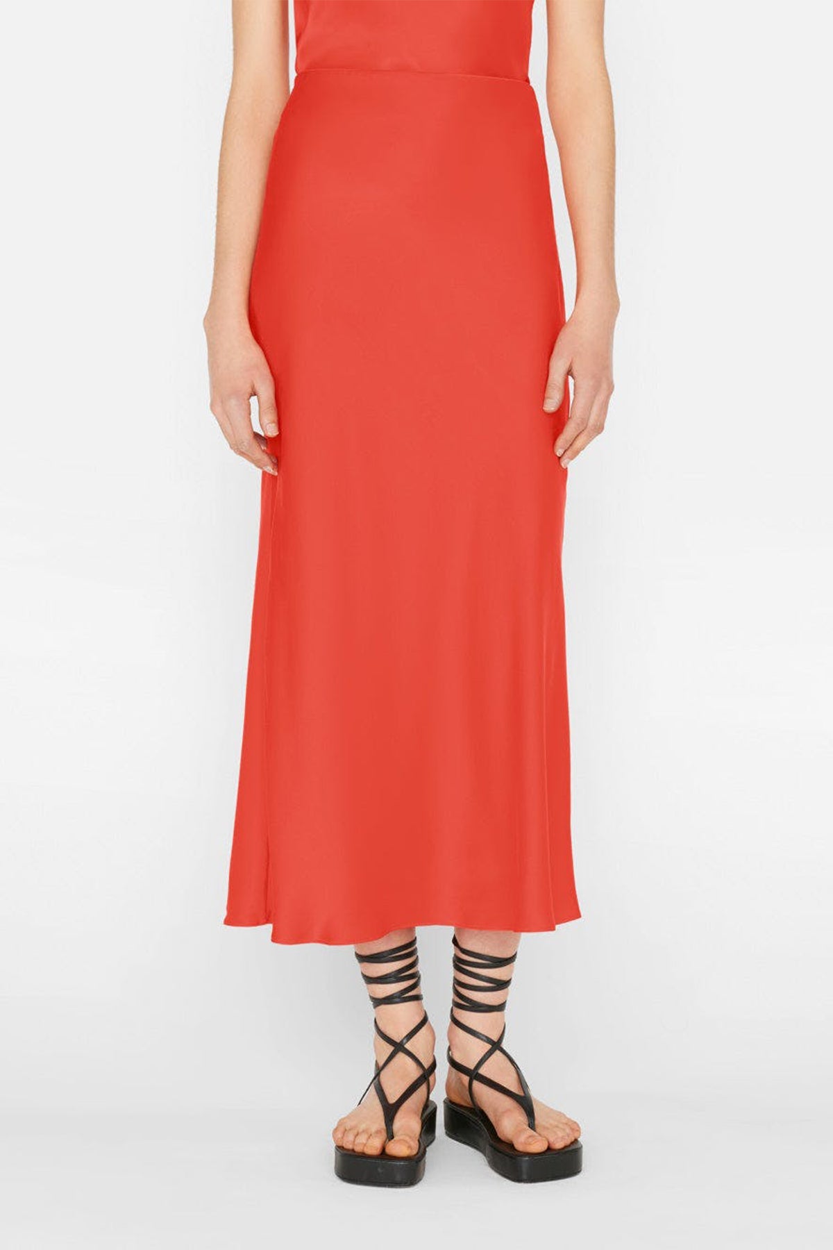 Bias Midi Skirt in Red Orange - shop-olivia.com