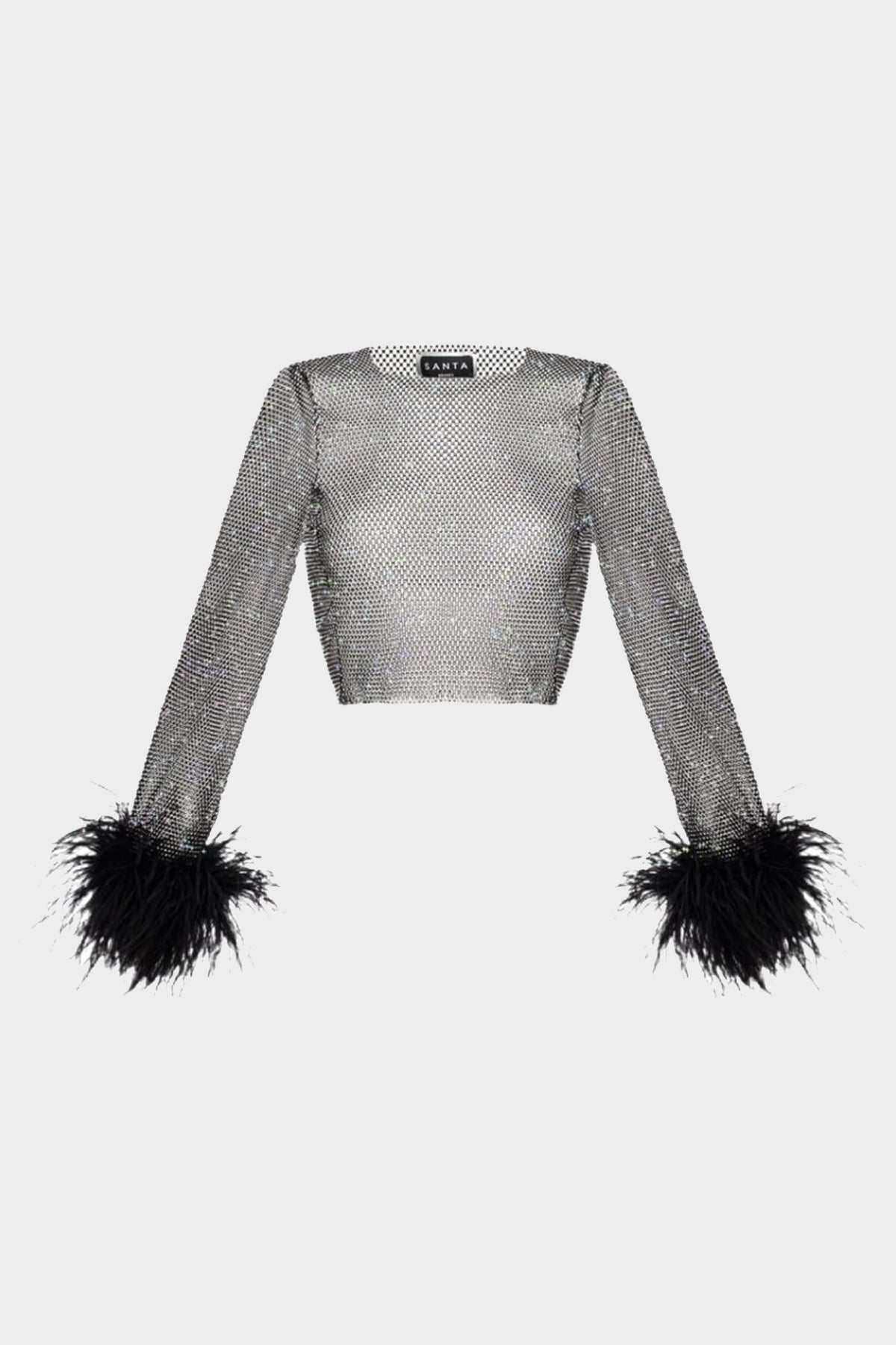 Black Multicolor Feathers Top - shop-olivia.com