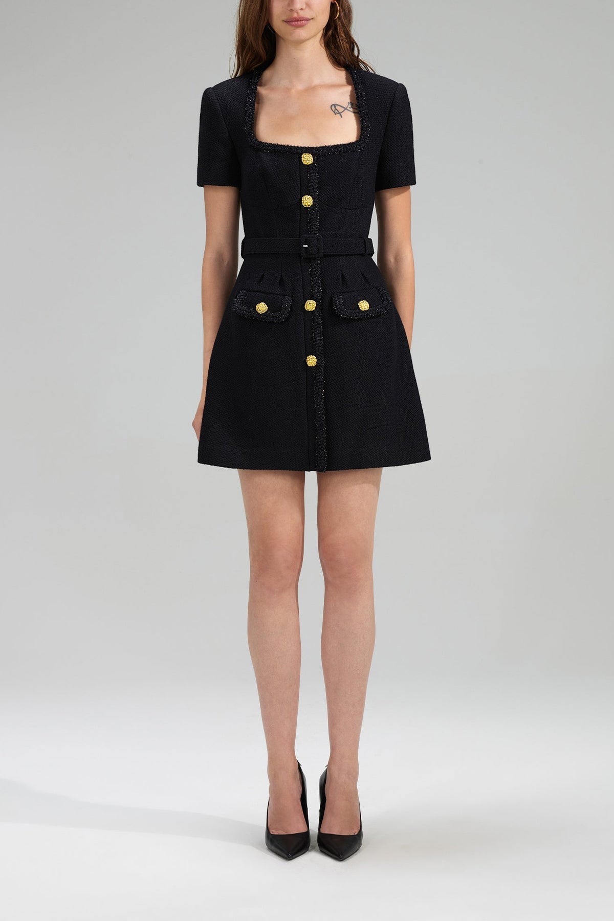 Black Textured Woven Mini Dress - shop-olivia.com