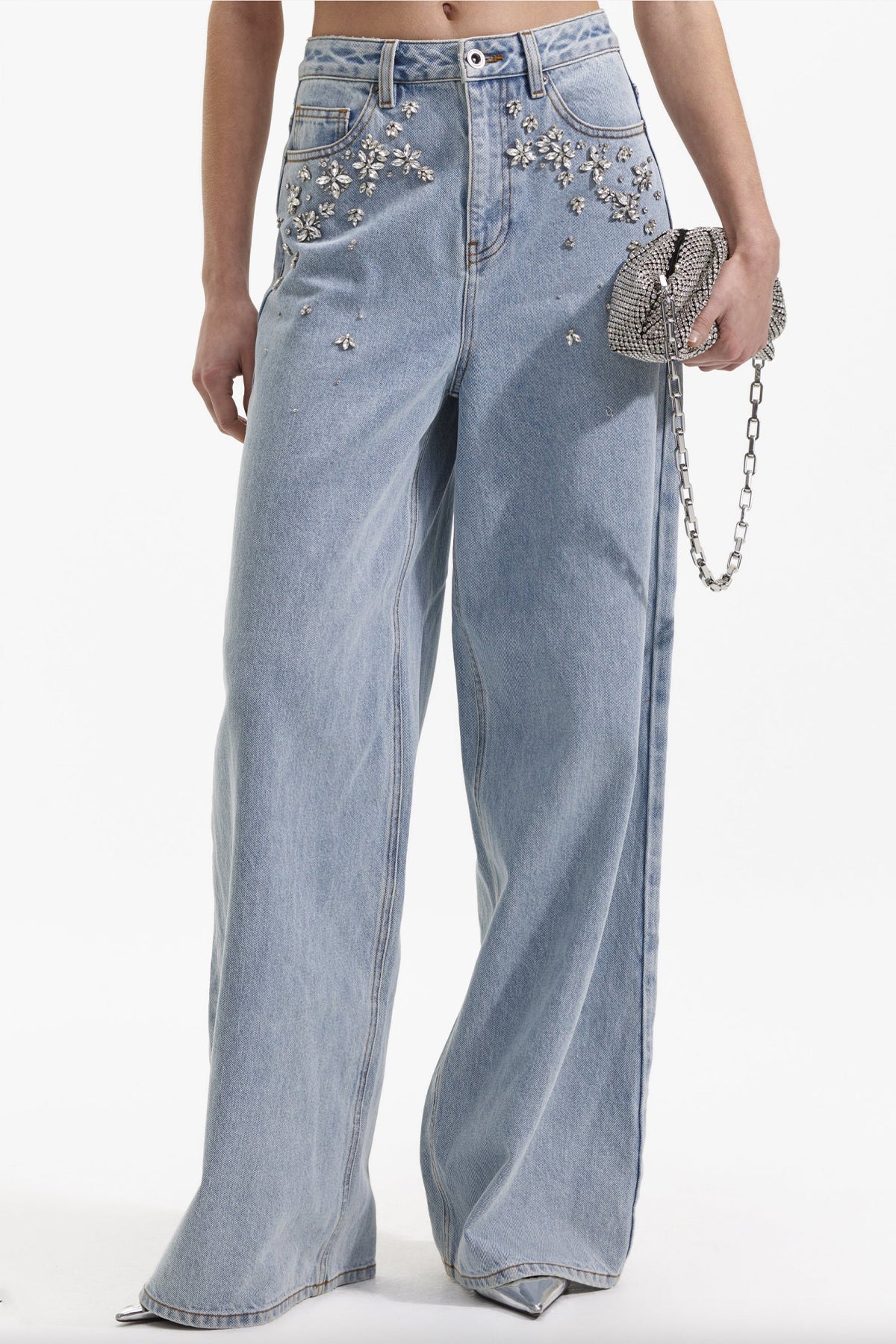 Blue Embellished Jeans - shop-olivia.com