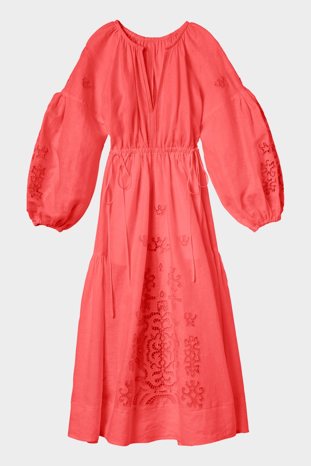Capri Embroidered Linen Dress in Spiced Coral - shop-olivia.com