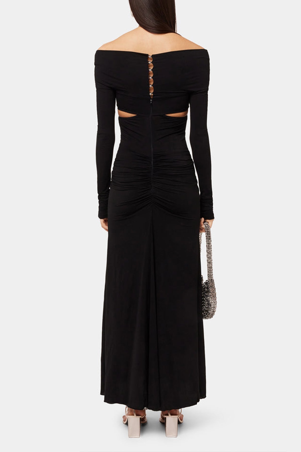 Chain-Detail Draped Long Dress in Black - shop-olivia.com
