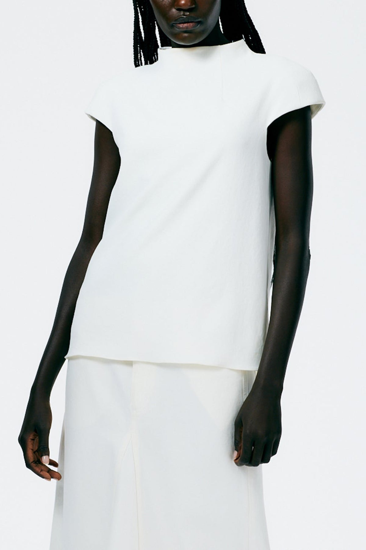 Chalky Drape Funnel Neck Top in White - shop-olivia.com