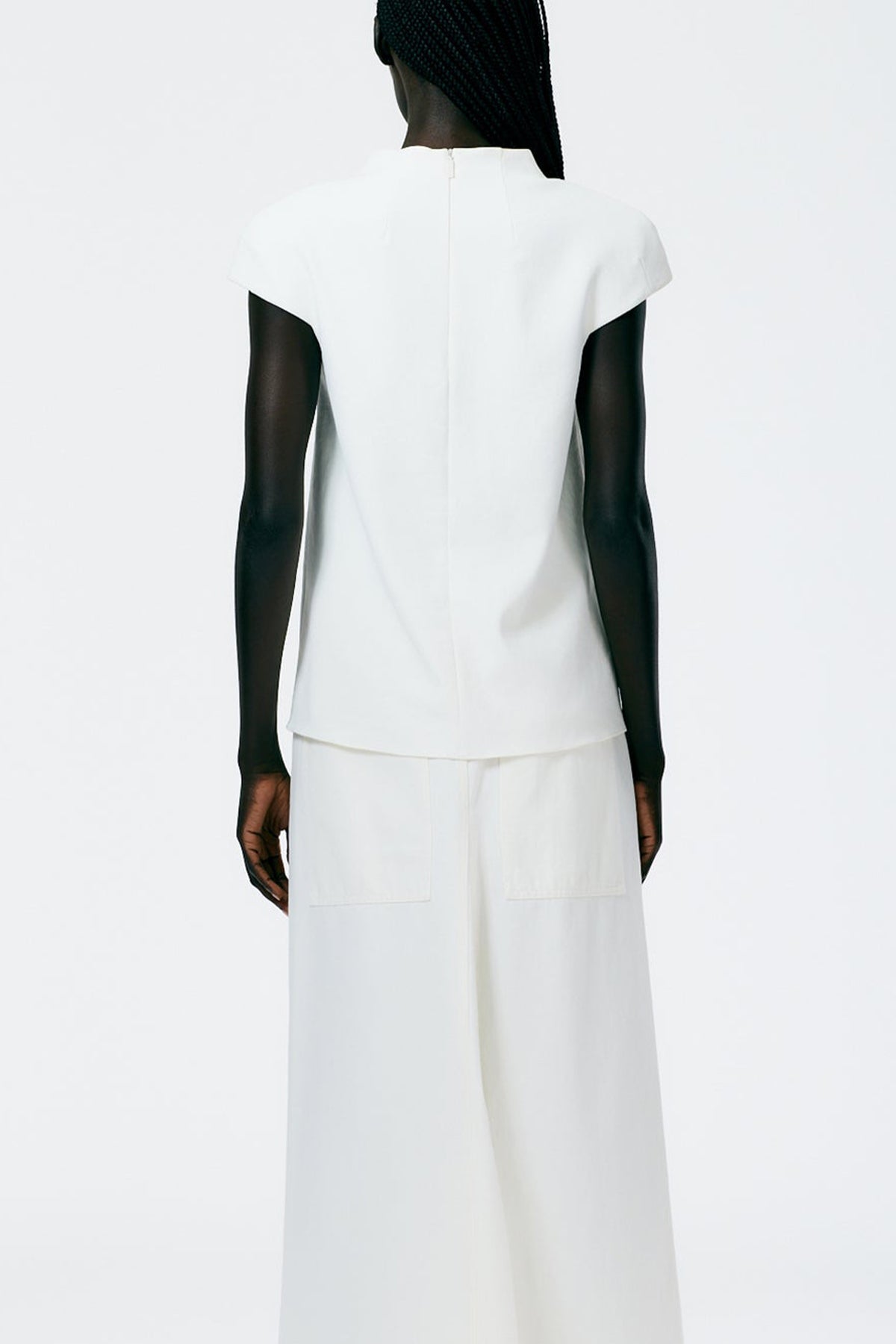 Chalky Drape Funnel Neck Top in White - shop-olivia.com