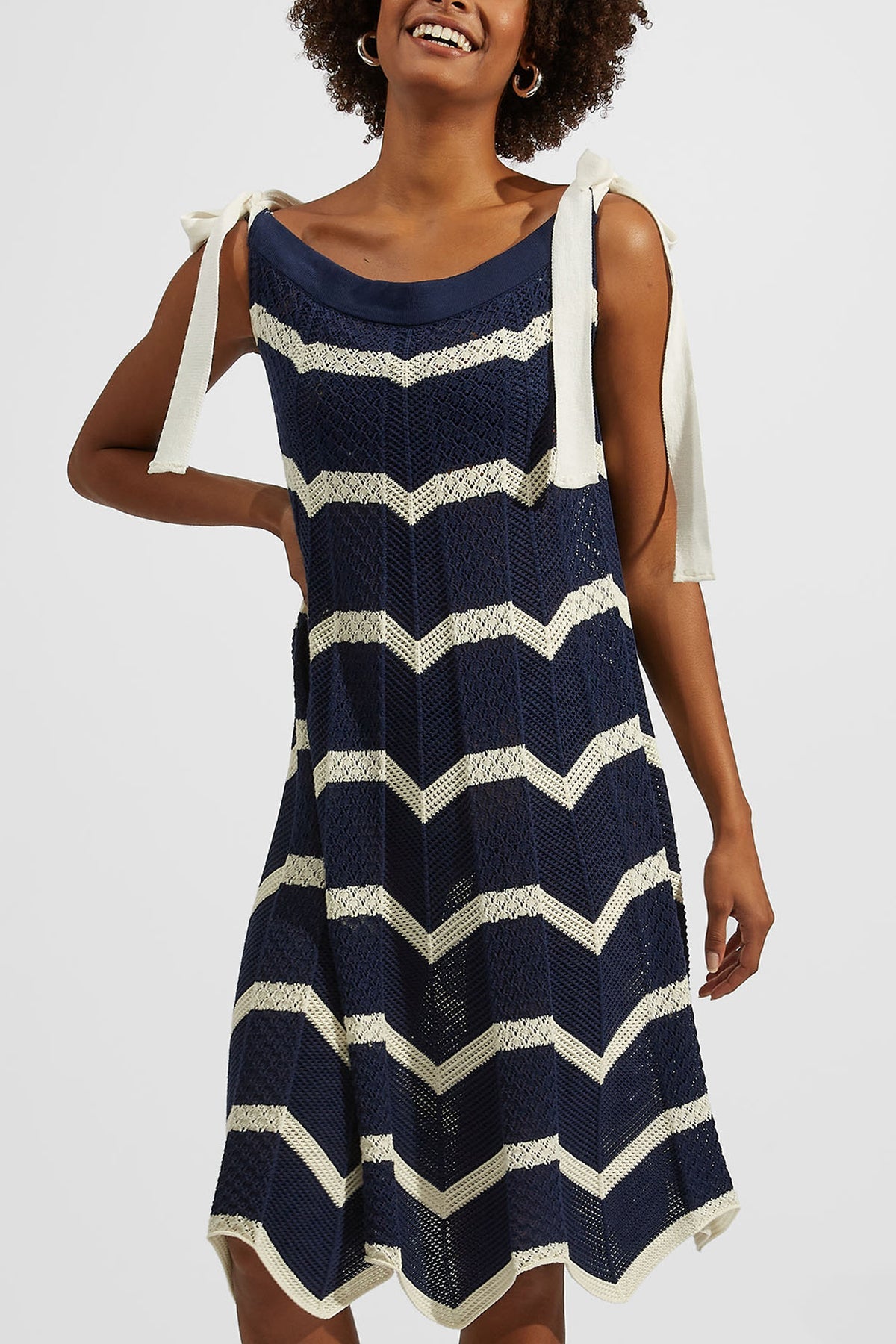 Chevron Mini Dress in Navy Avorio - shop-olivia.com