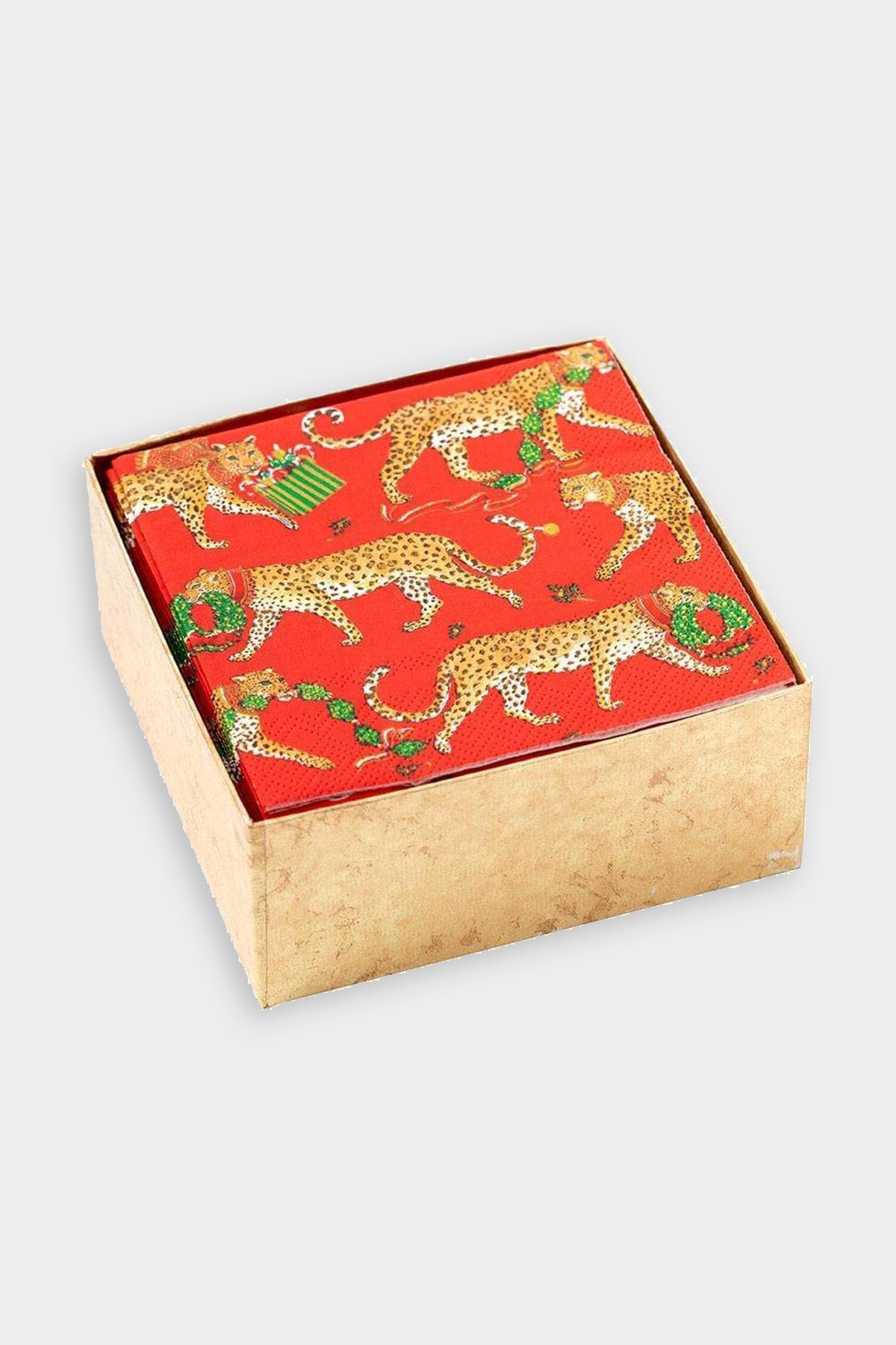 Christmas Leopards Boxed Paper Cocktail Napkins in Red - shop-olivia.com