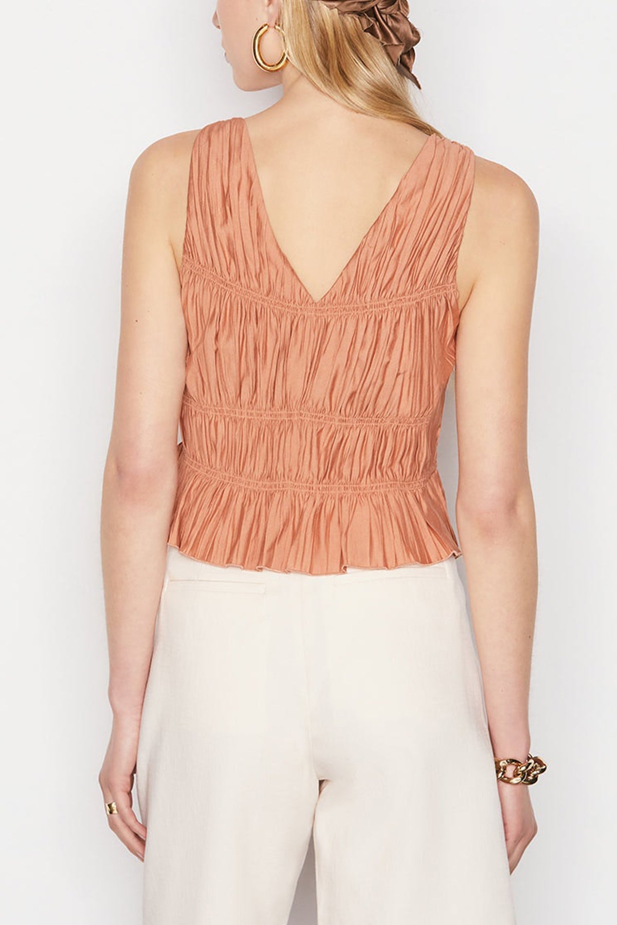 Cinched Crinkle Tank Top in Terracotta - shop-olivia.com