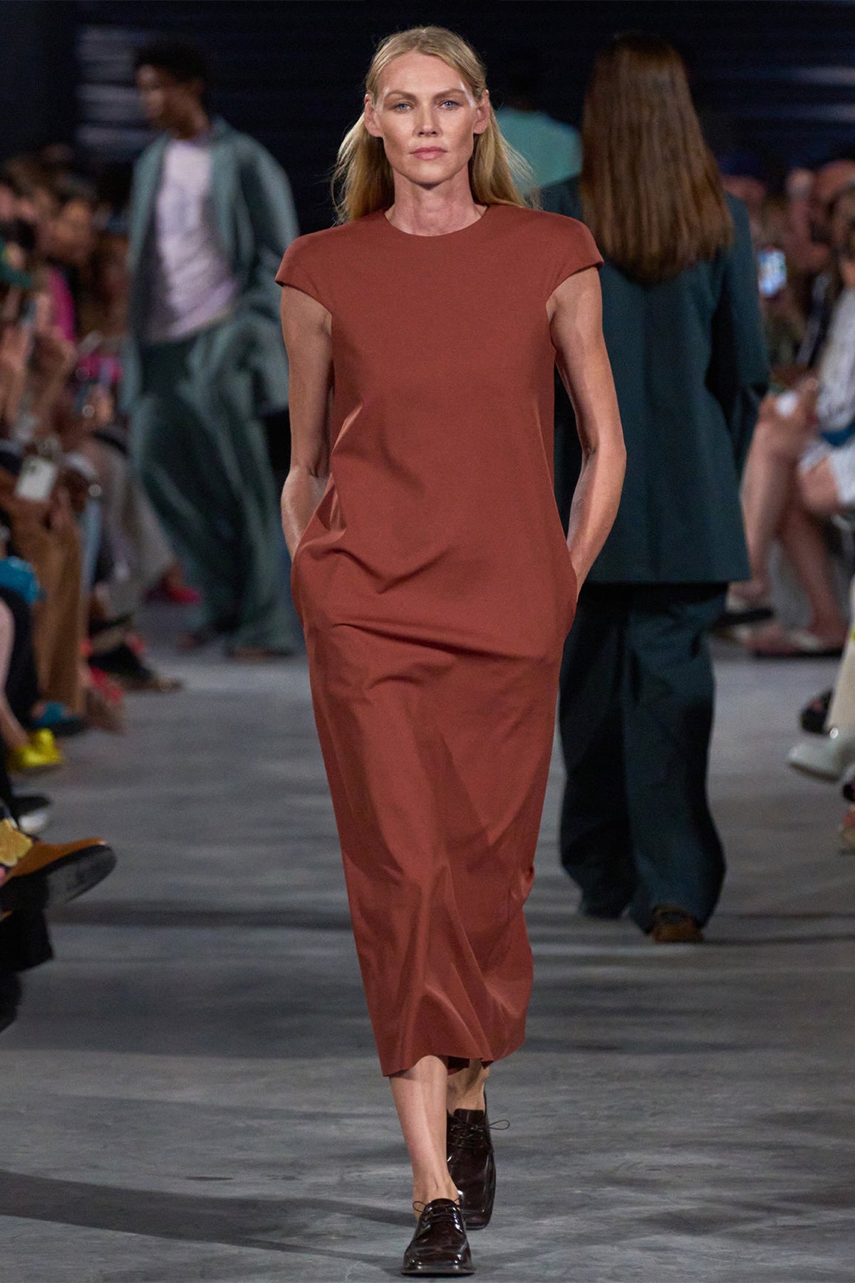 Compact Ultra Stretch Knit Lean Sleeveless Dress in Redwood - shop-olivia.com