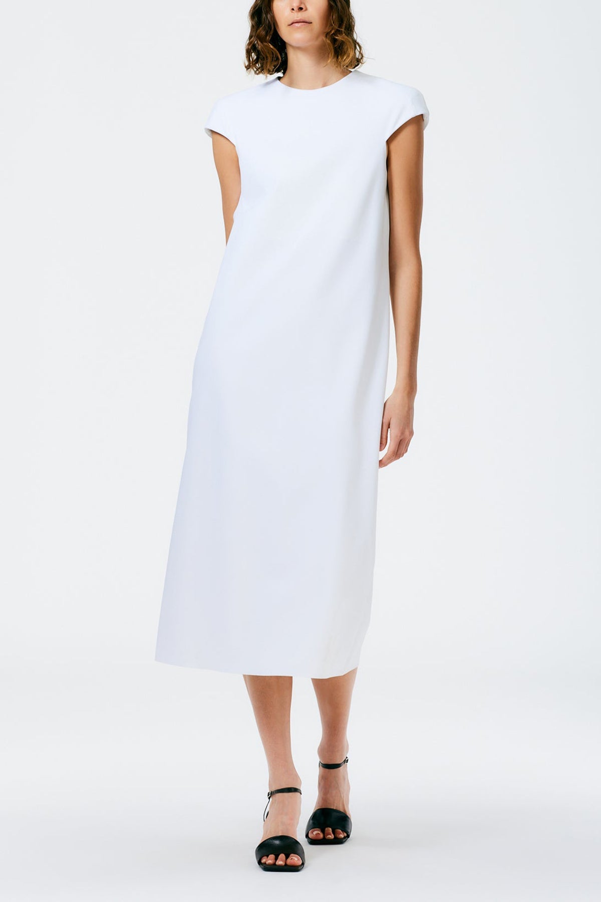 Compact Ultra Stretch Knit Lean Sleeveless Dress in White - shop-olivia.com