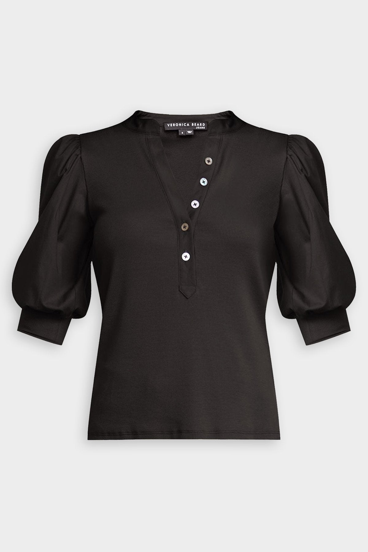 Coralee Puffed-Sleeve Top in Black - shop-olivia.com