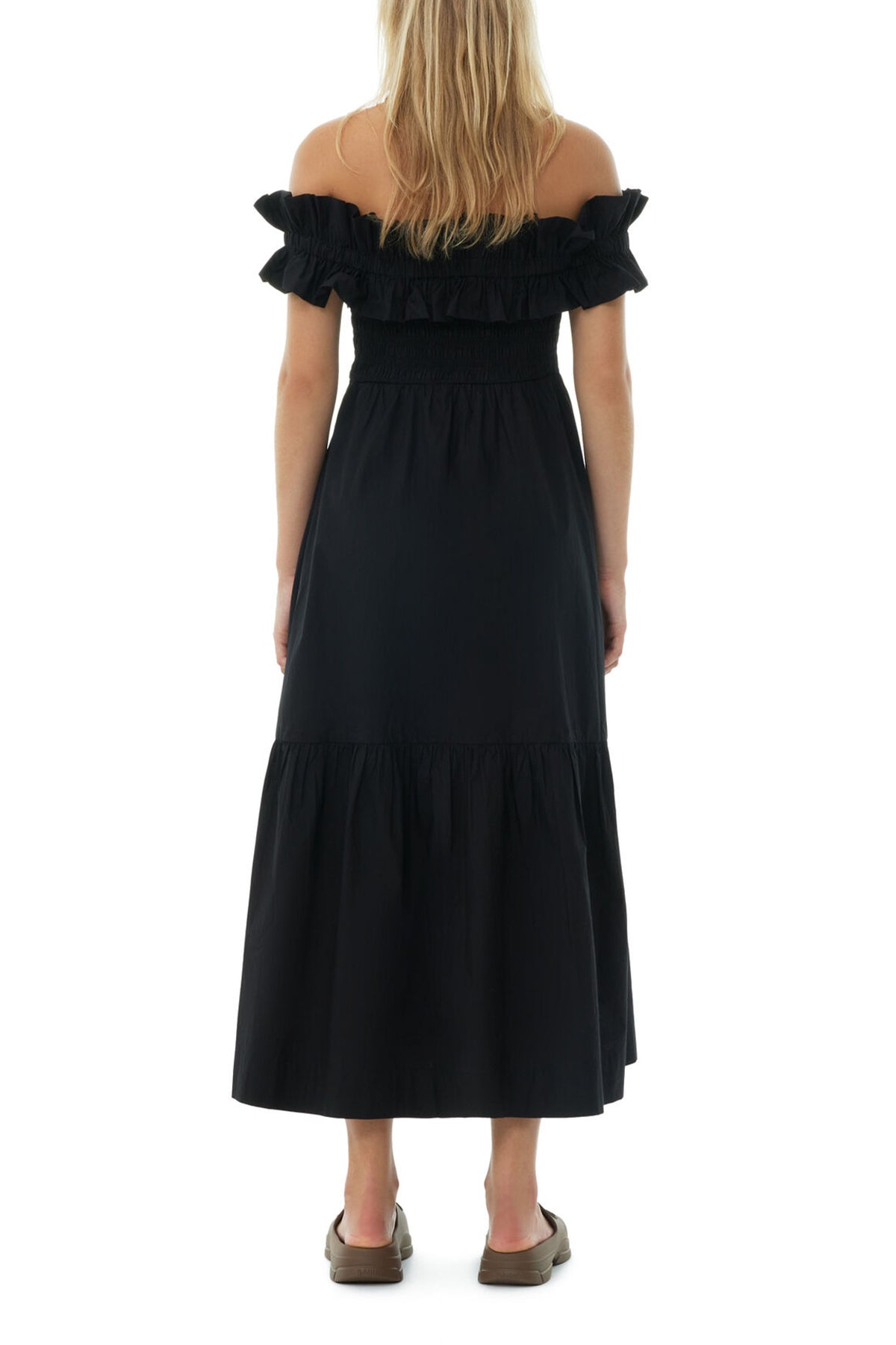 Cotton Poplin Long Smock Dress in Black - shop-olivia.com