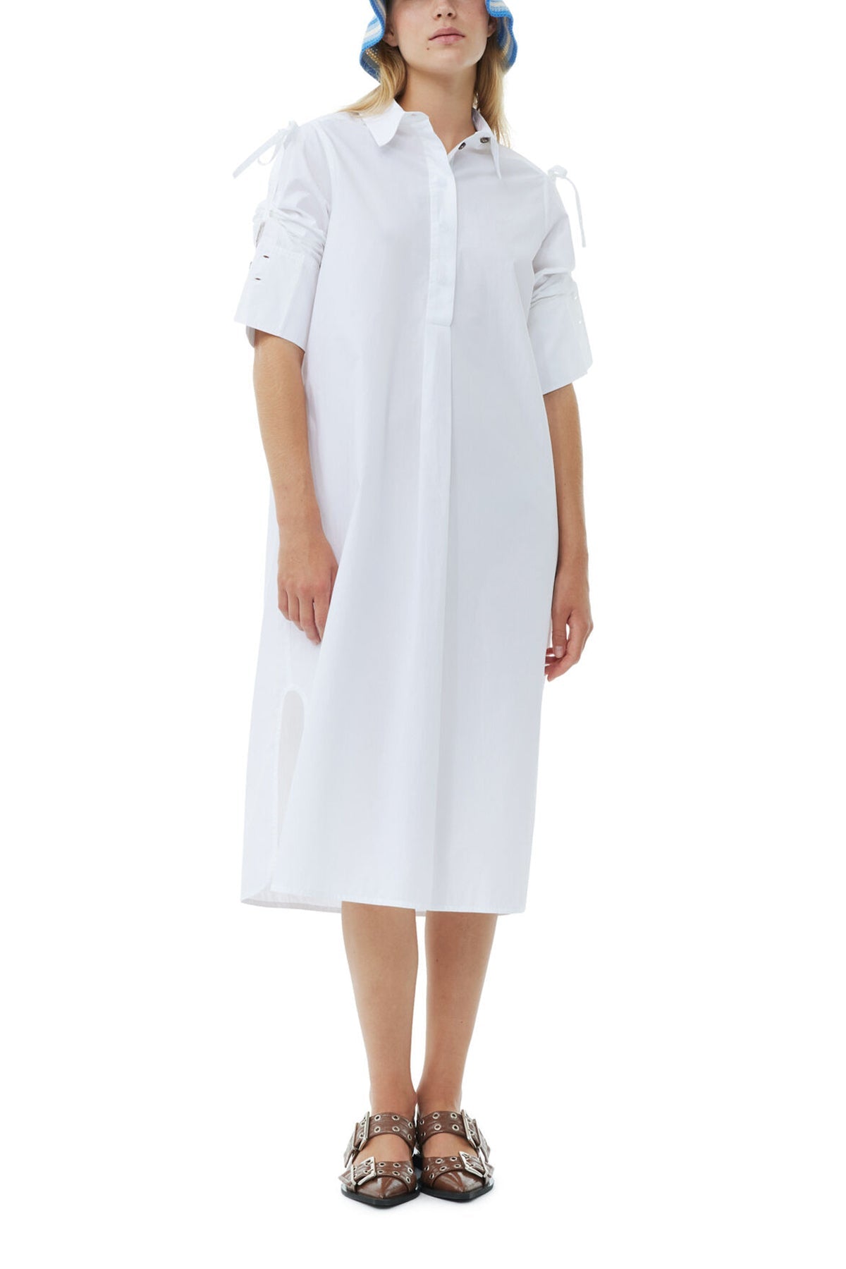 Cotton Poplin Oversized Shirt Dress in Bright White - shop-olivia.com