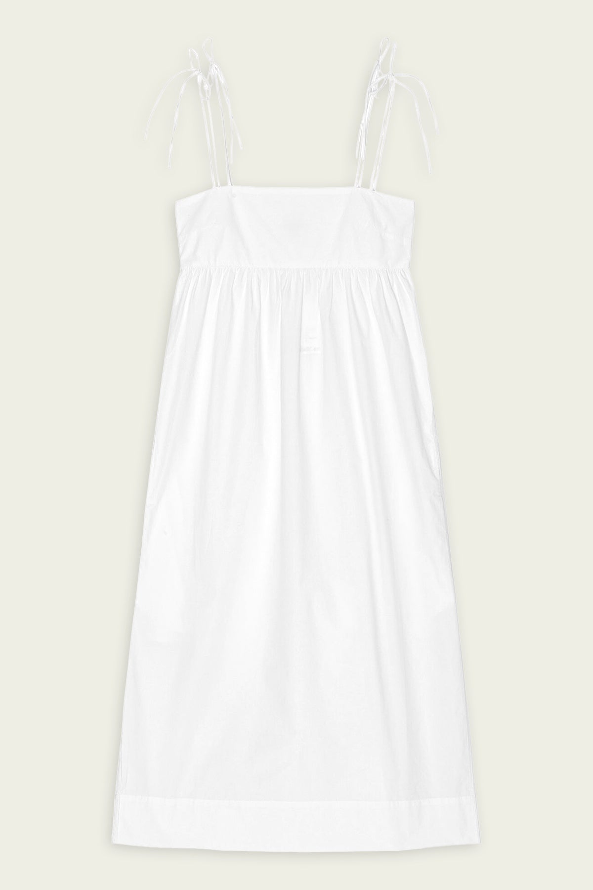 Cotton Poplin String Midi Dress in Bright White - shop-olivia.com