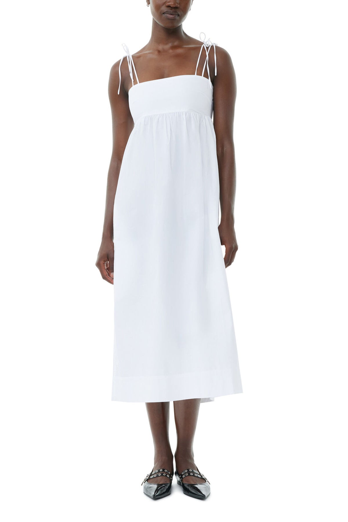 Cotton Poplin String Midi Dress in Bright White - shop-olivia.com