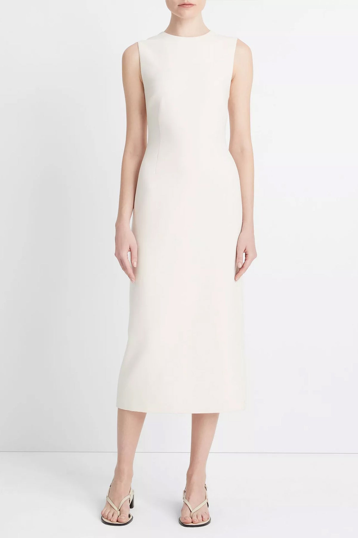 Crew Neck Sheath Dress in Off-White - shop-olivia.com