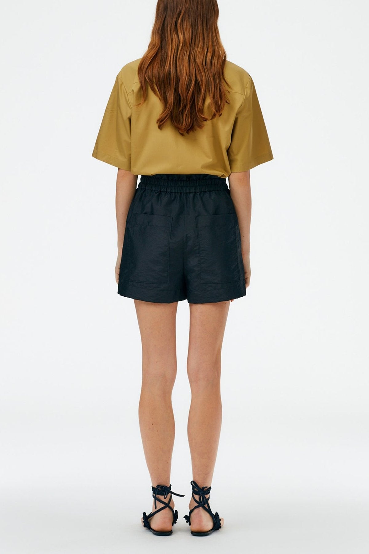 Crispy Nylon Easy Pull On Shorts in Black - shop-olivia.com