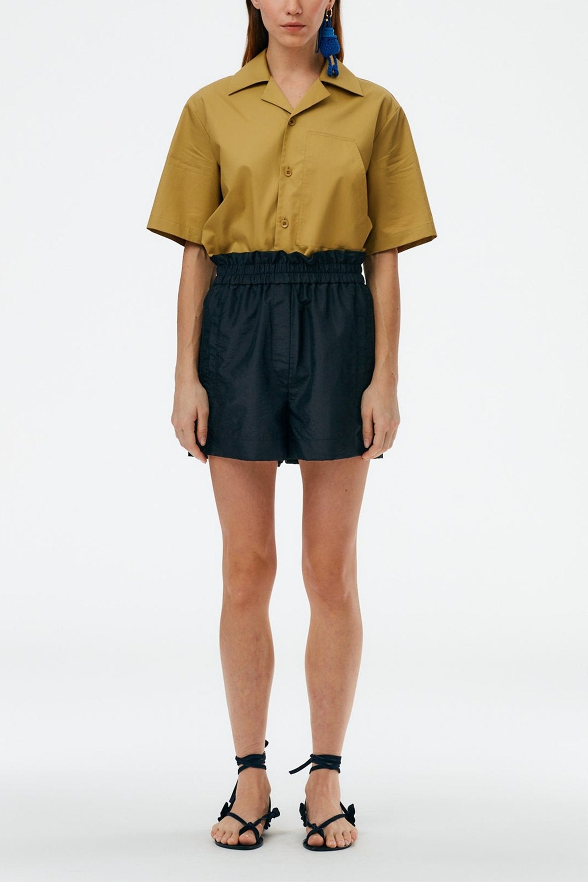 Crispy Nylon Easy Pull On Shorts in Black - shop-olivia.com